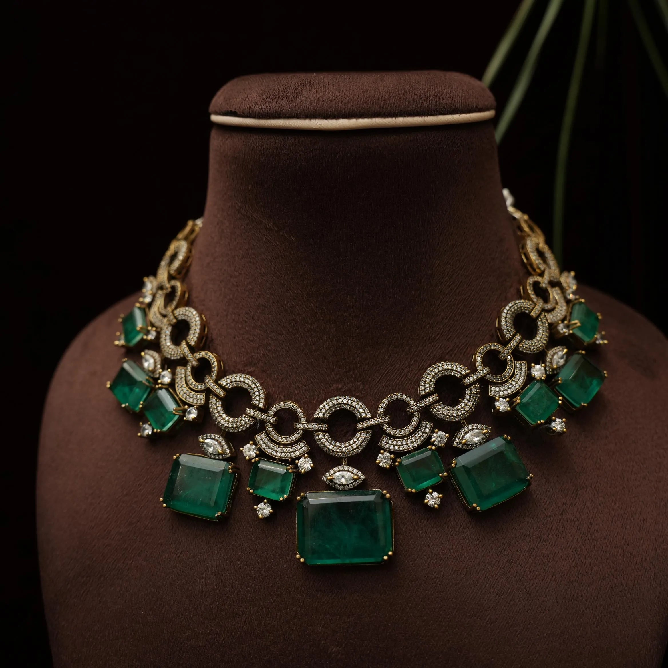 Prakriti Designer Zircon Necklace - Dark Green