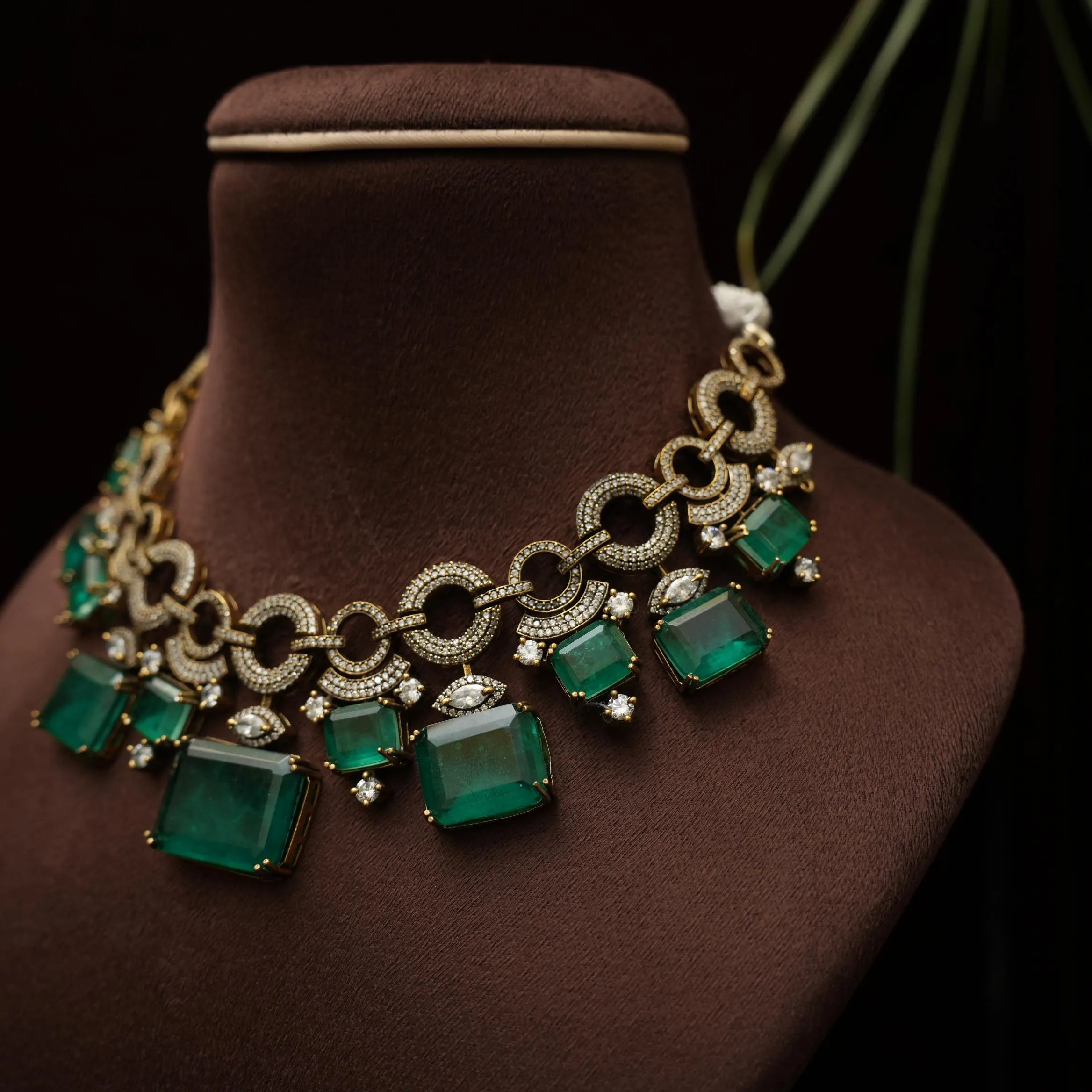 Prakriti Designer Zircon Necklace - Dark Green