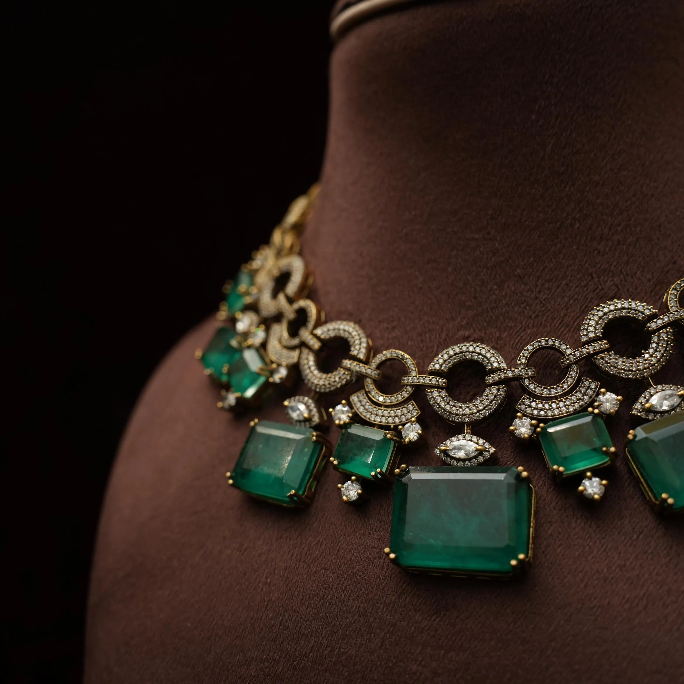 Prakriti Designer Zircon Necklace - Dark Green