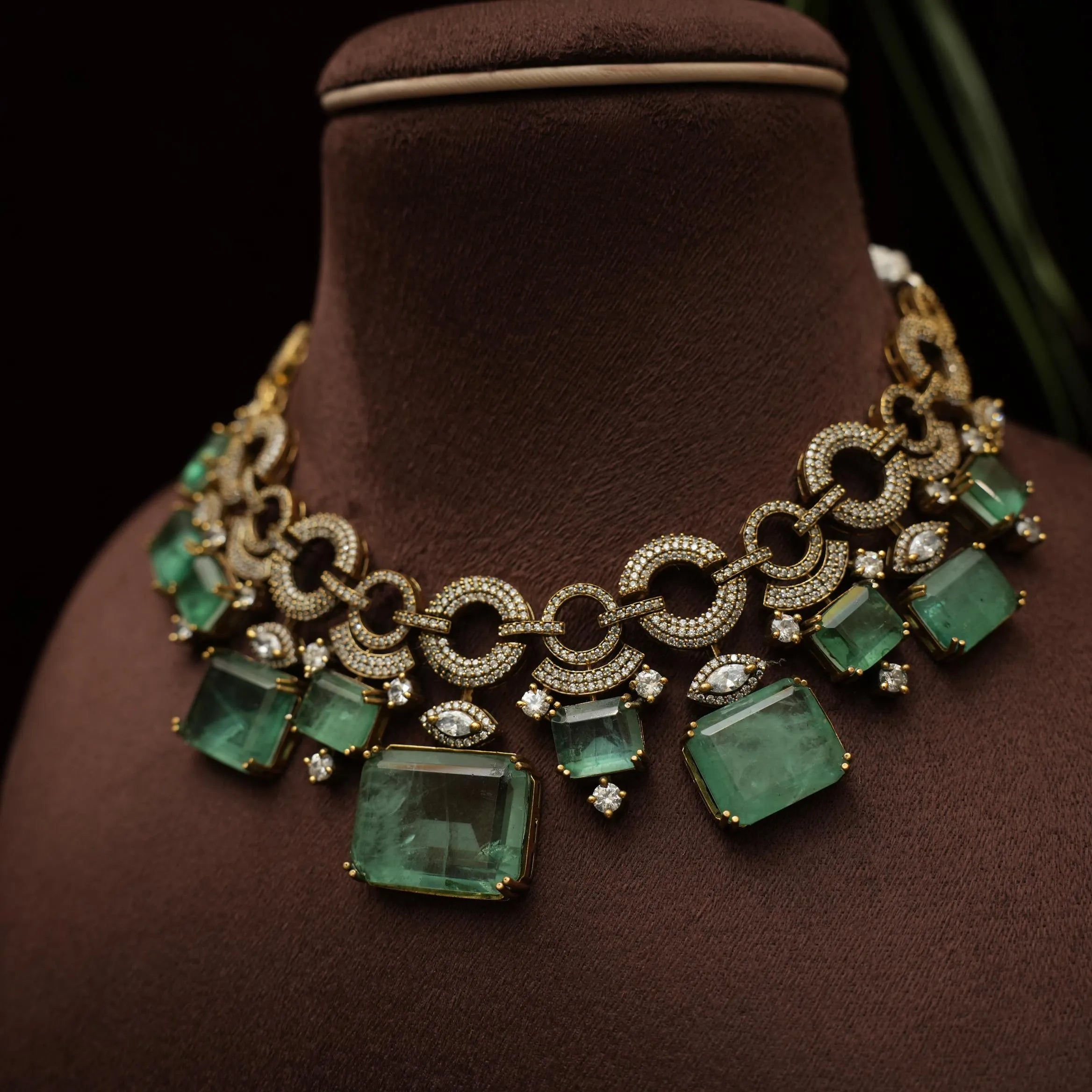 Prakriti Designer Zircon Necklace - Pastel Green