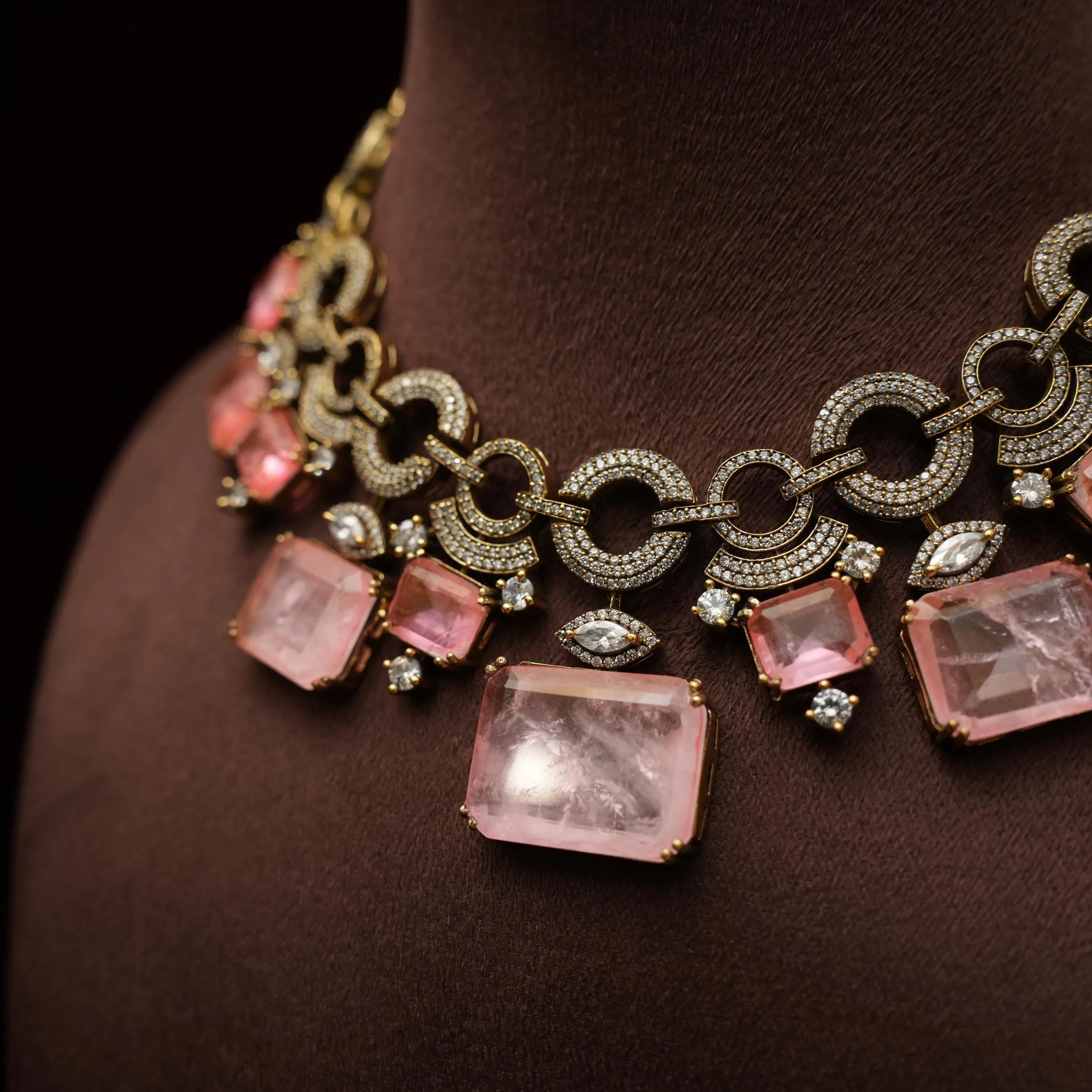 Prakriti Designer Zircon Necklace - Pastel Pink