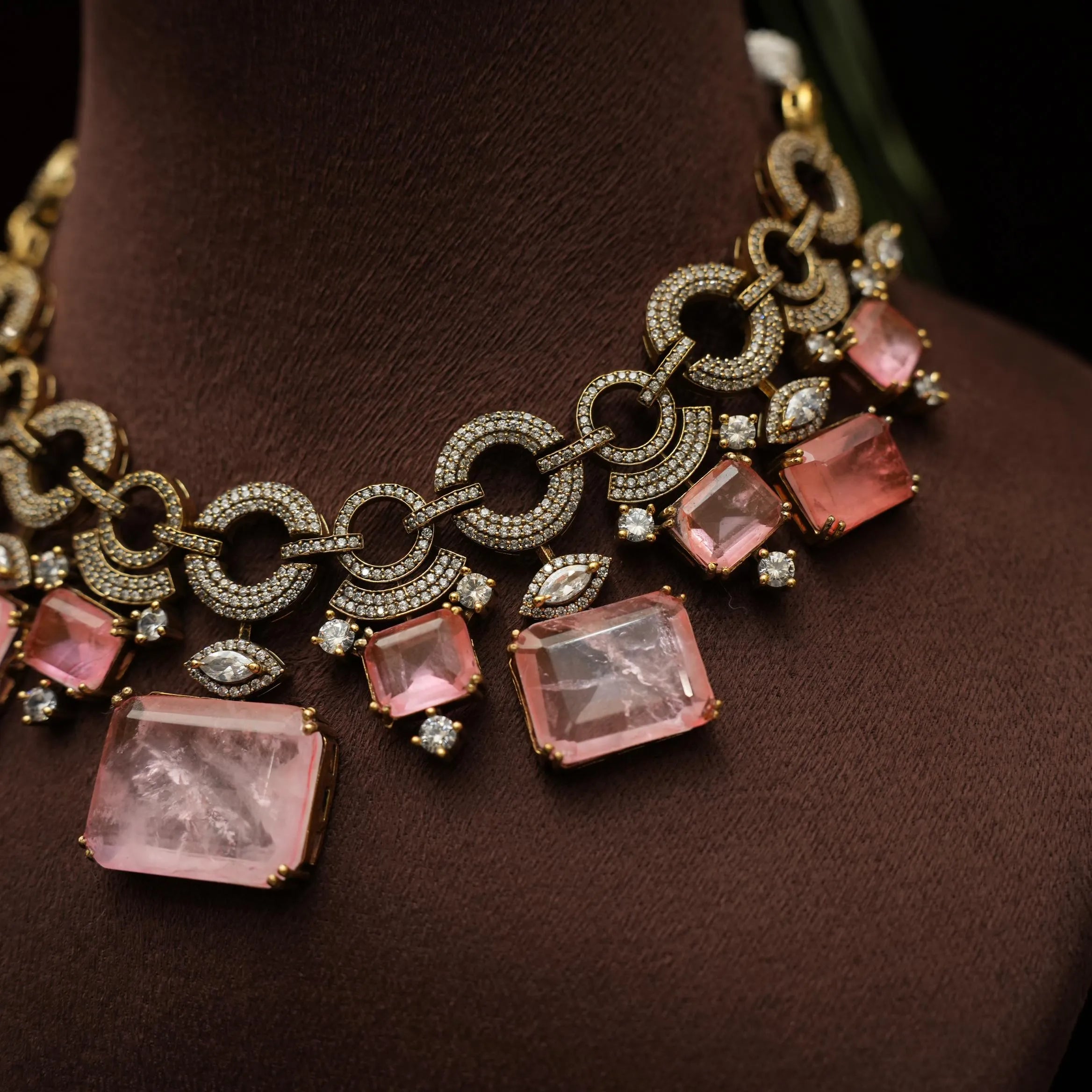 Prakriti Designer Zircon Necklace - Pastel Pink