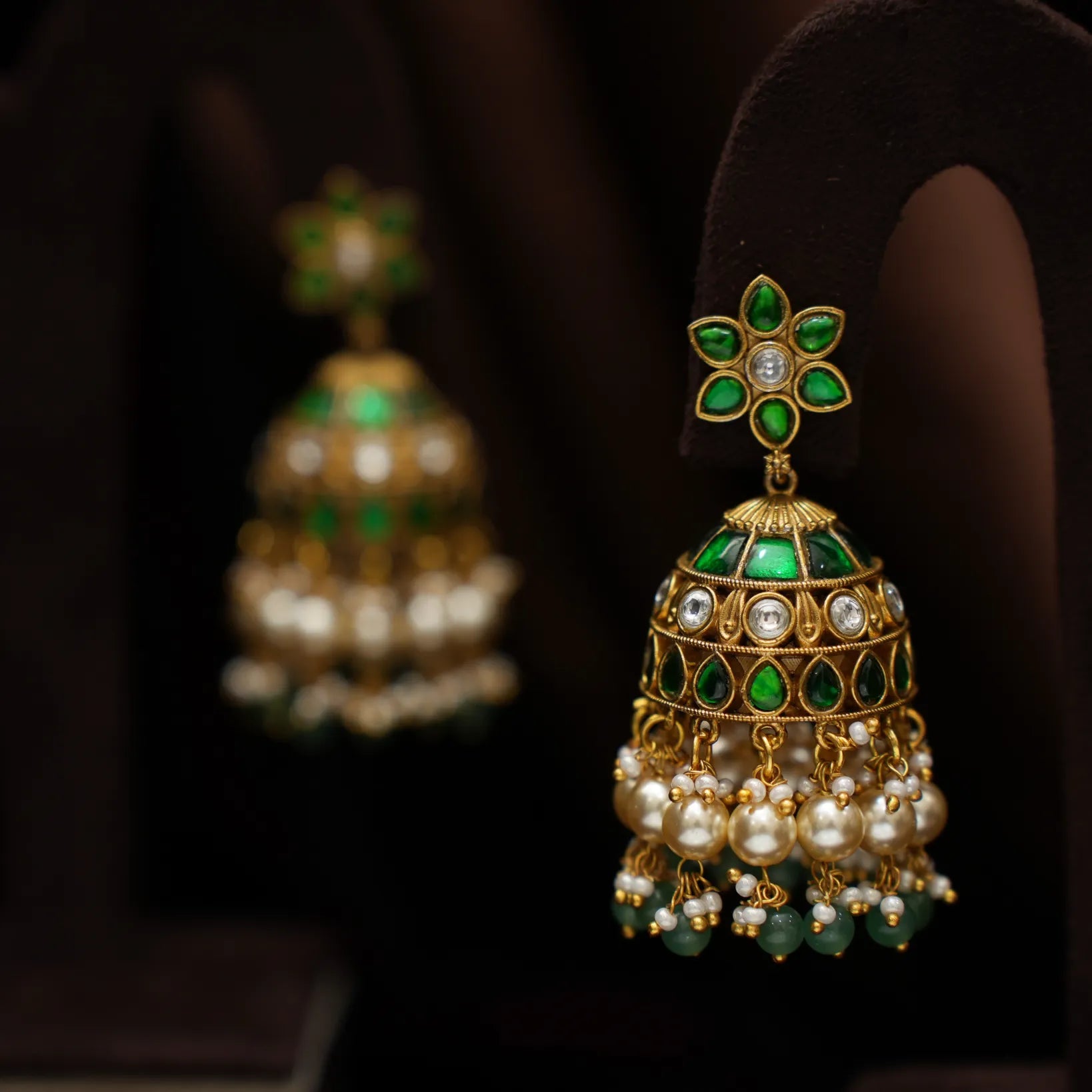 Pranika Polki Jhumka Earrings - Green