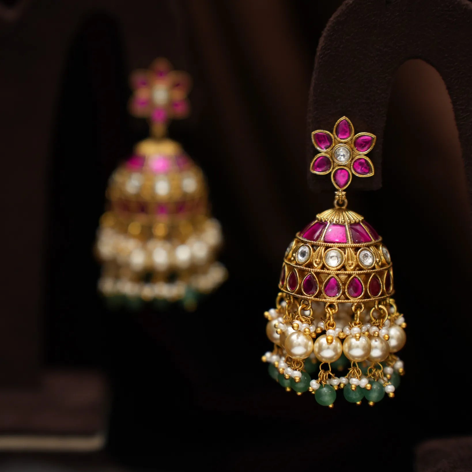 Pranika Polki Jhumka Earrings - Reddish Pink
