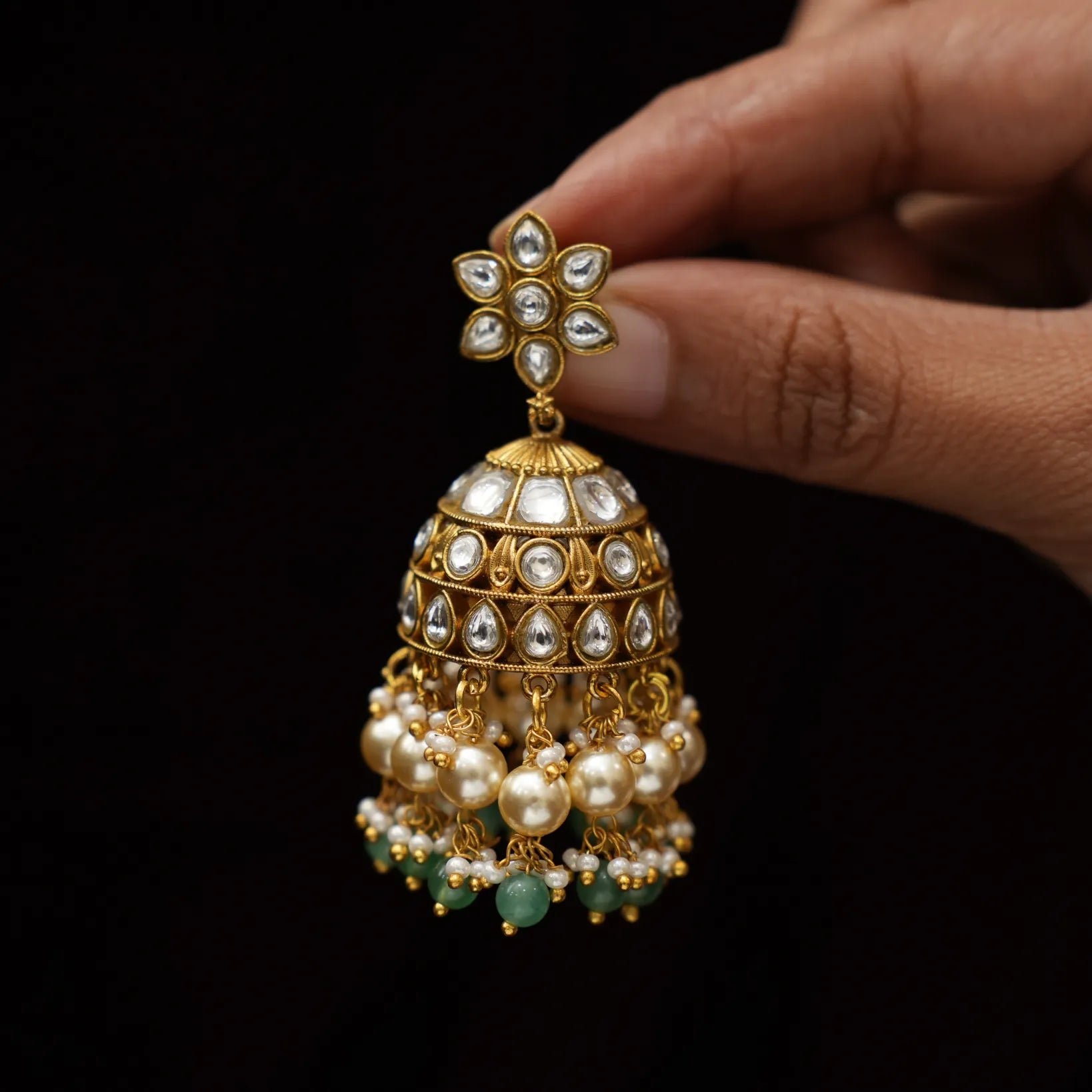 Pranika Polki Jhumka Earrings - White