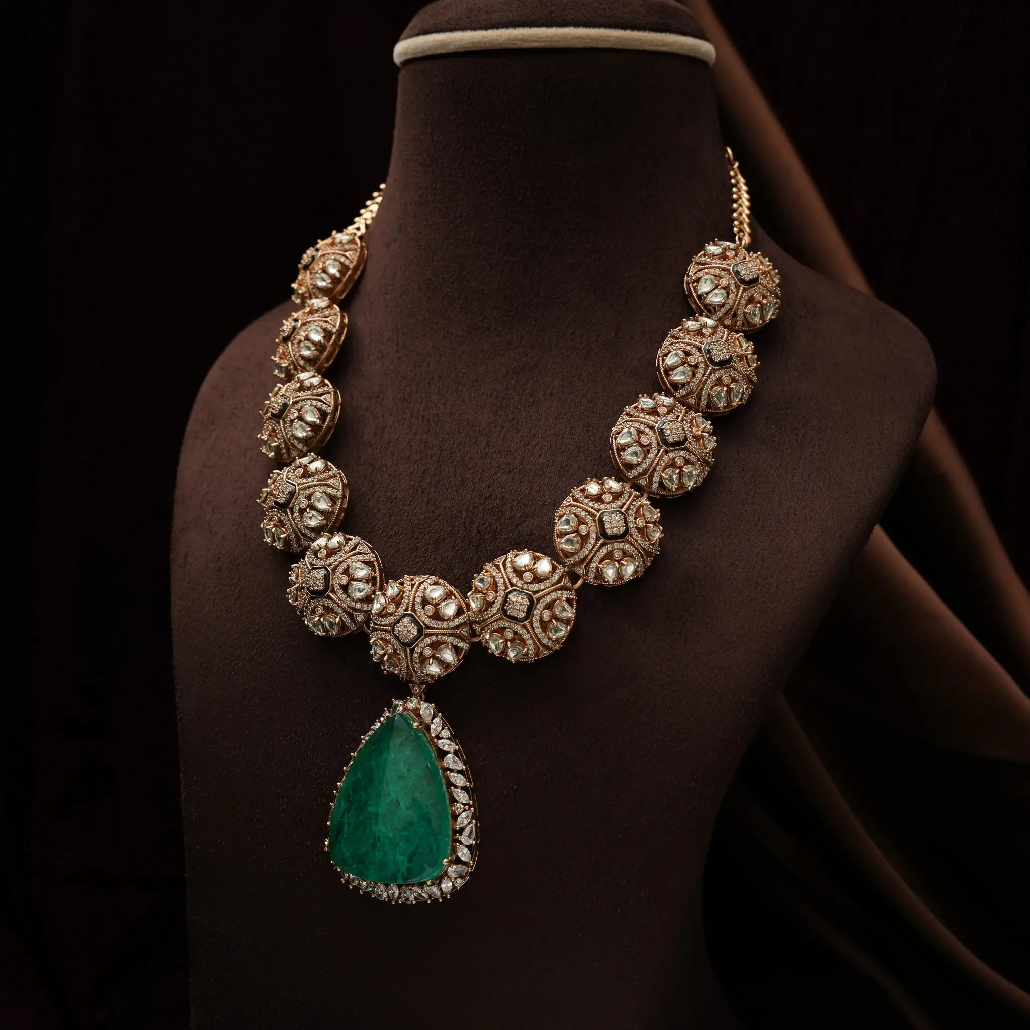 Pranjali Victorian Polki Necklace - Pastel Green