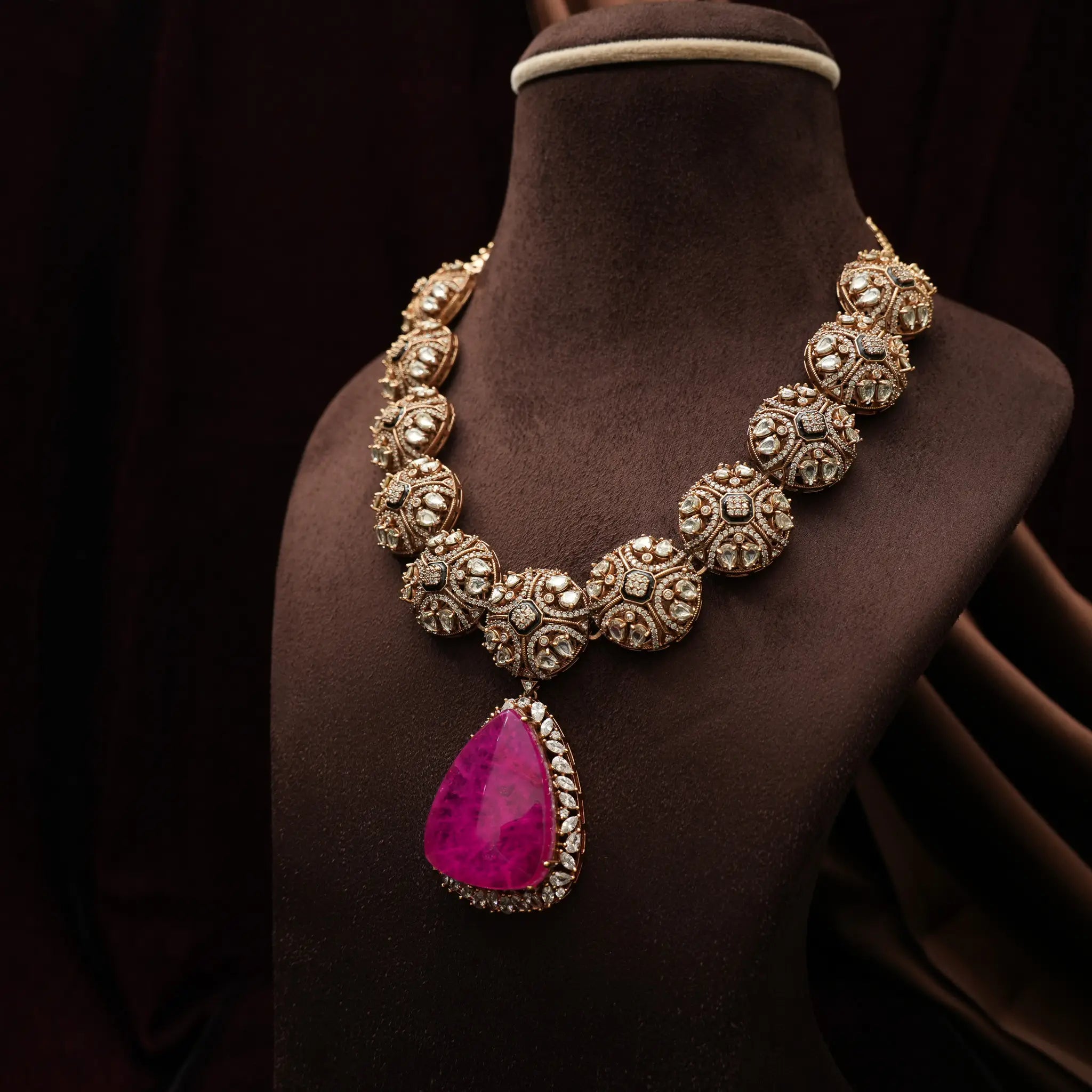 Pranjali Victorian Polki Necklace - Ruby