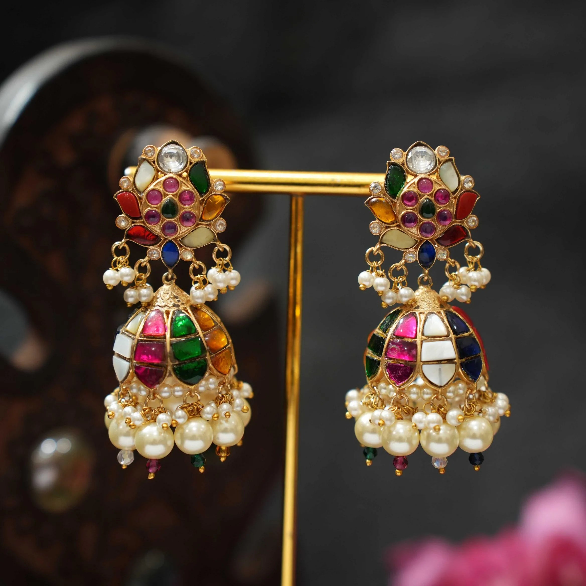 Prathiba Polki Jhumka - Multicolor