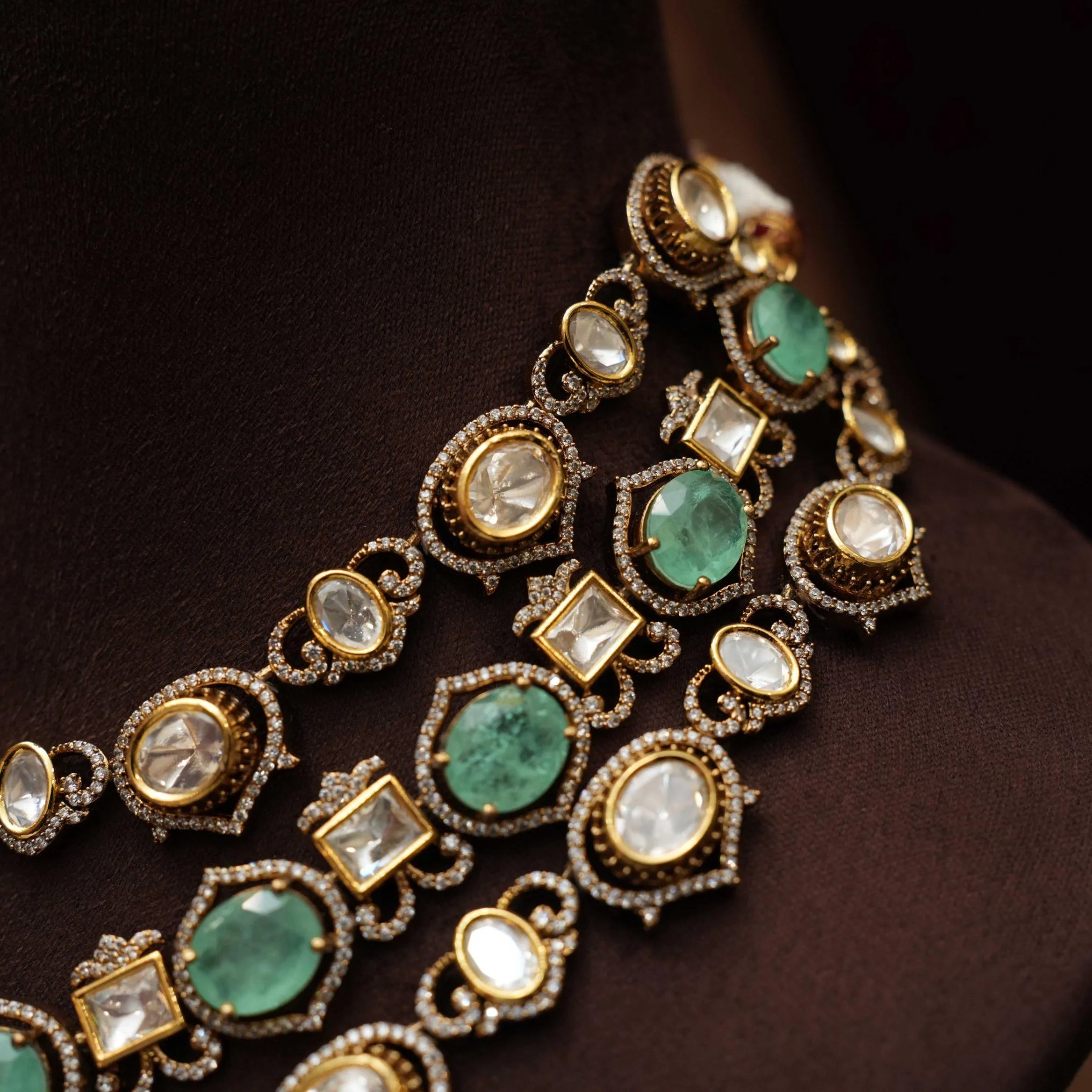 Pratim Layered Victorian Kundan Necklace - Pastel Green