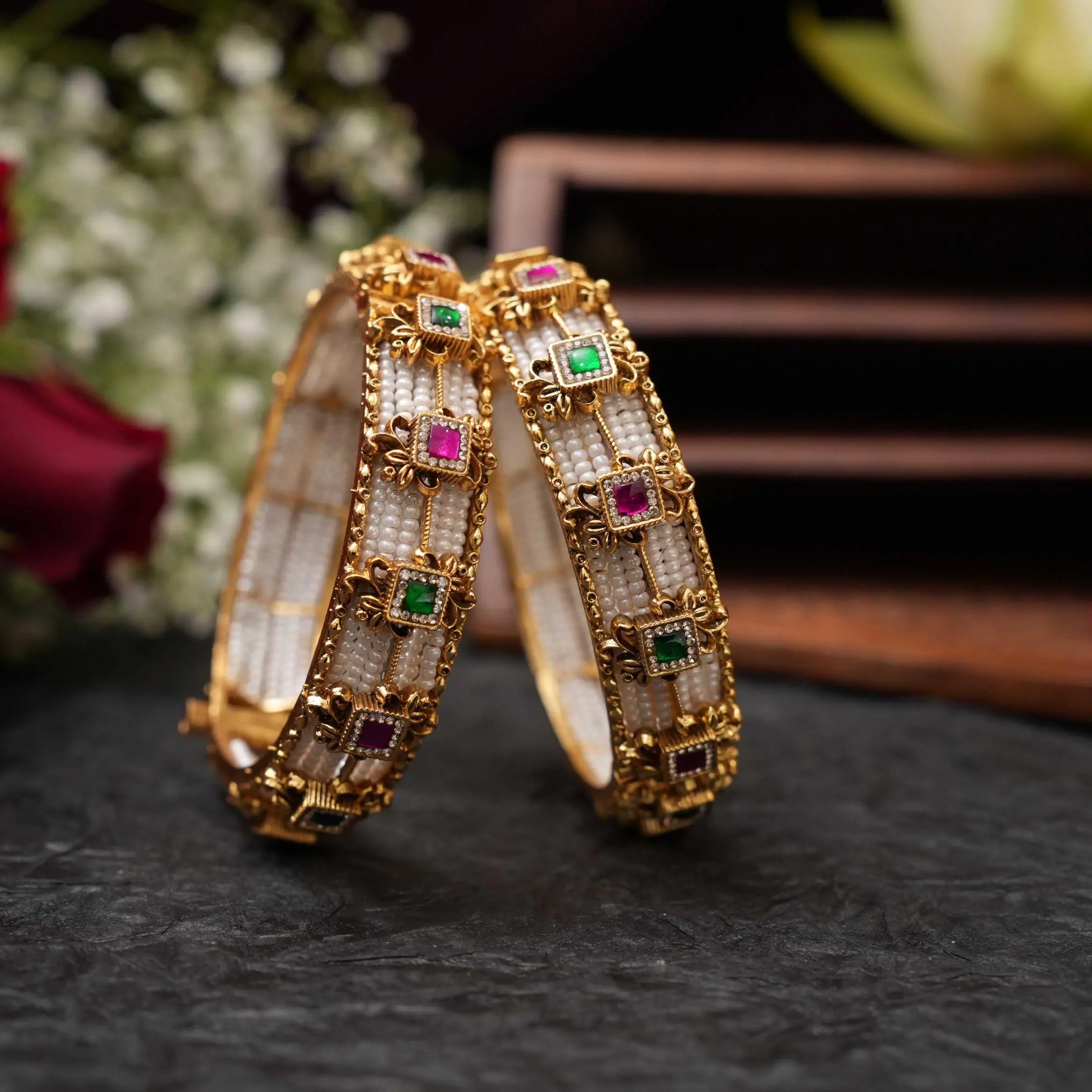 Prayagi Polki Bangles - White