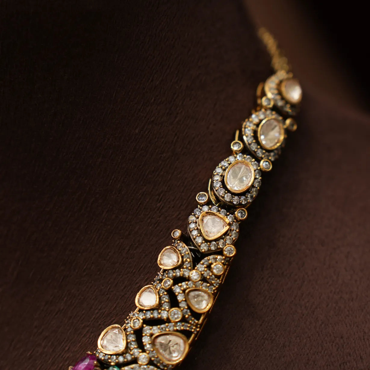 Prisha Victorian Polki Necklace - Pastel Green