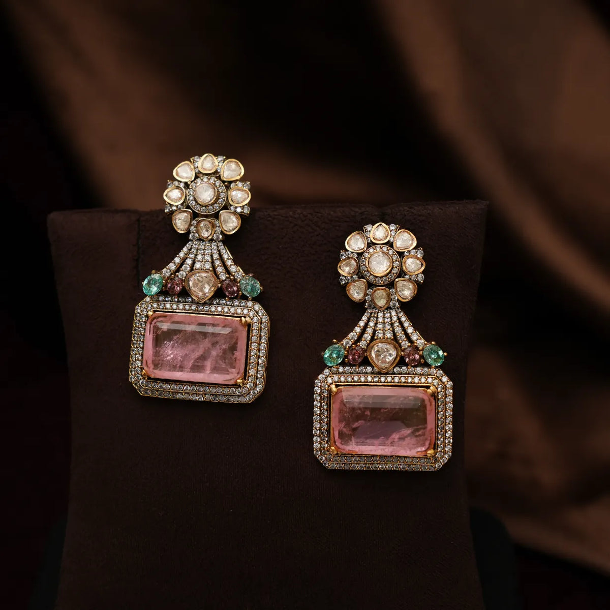 Prisha Victorian Polki Necklace - Pastel Pink