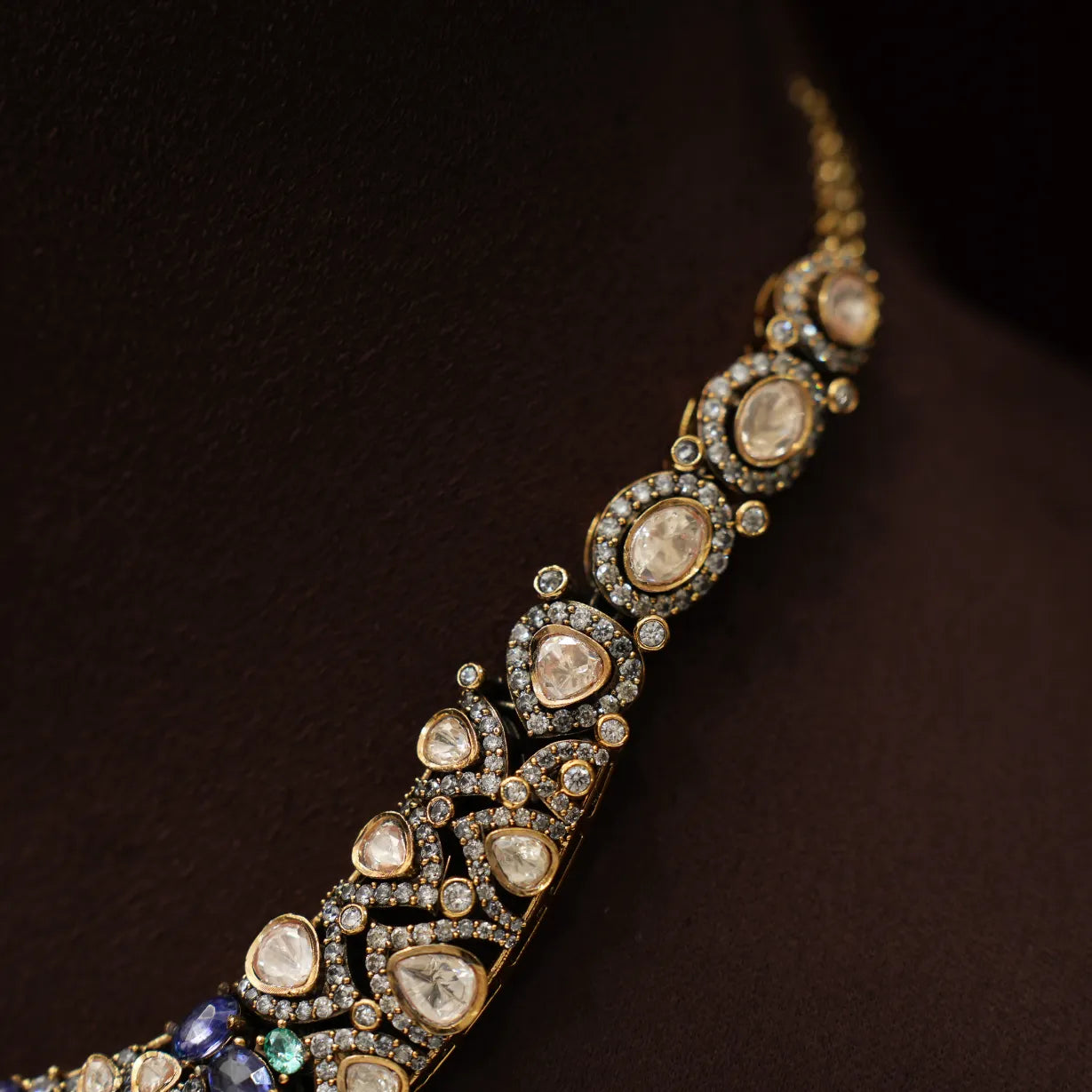 Prisha Victorian Polki Necklace - Ruby Pink