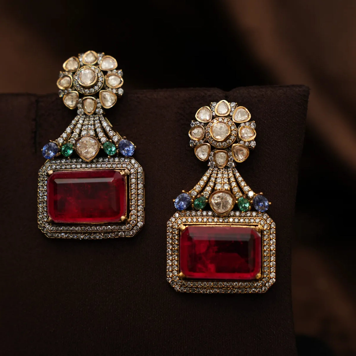 Prisha Victorian Polki Necklace - Ruby Pink