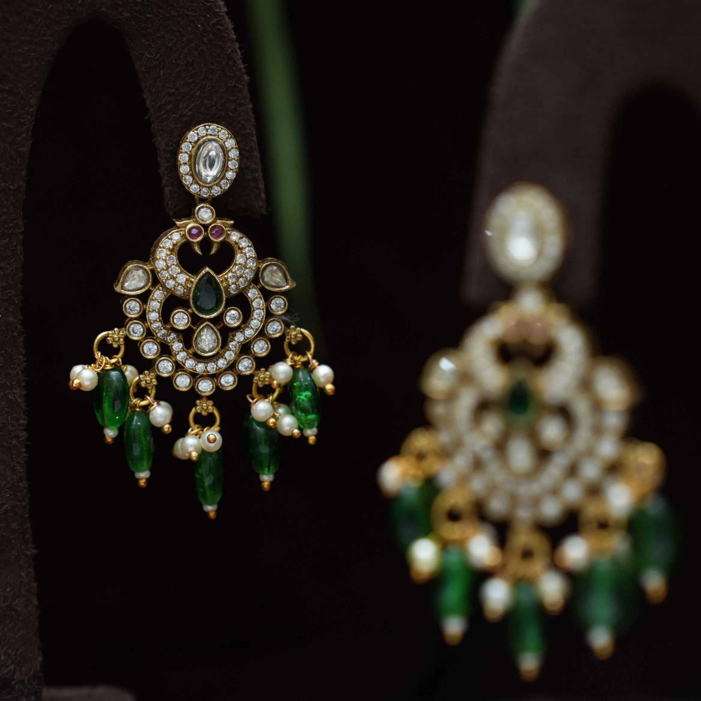 Priya Polki Designer Earrings - Green