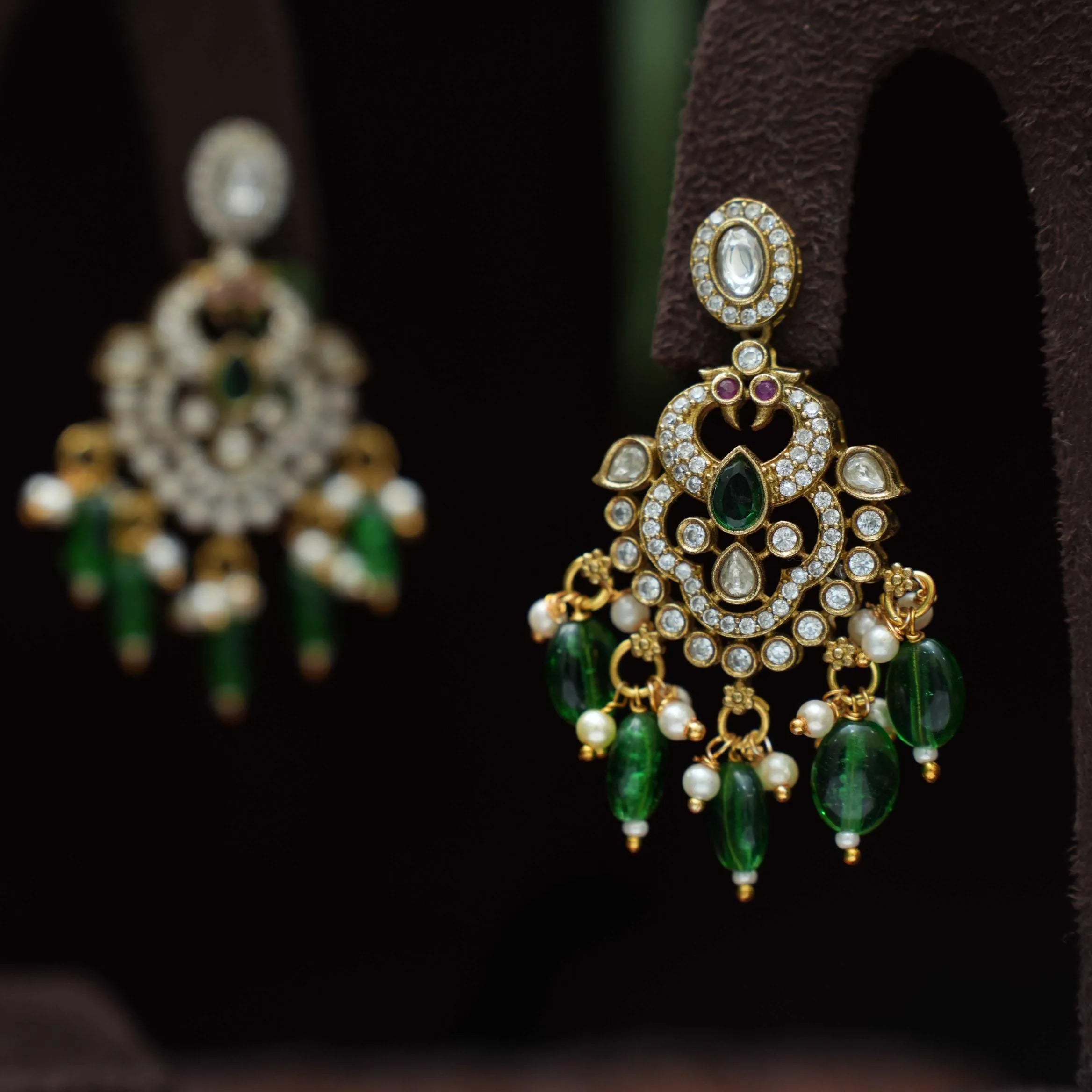 Priya Polki Designer Earrings - Green