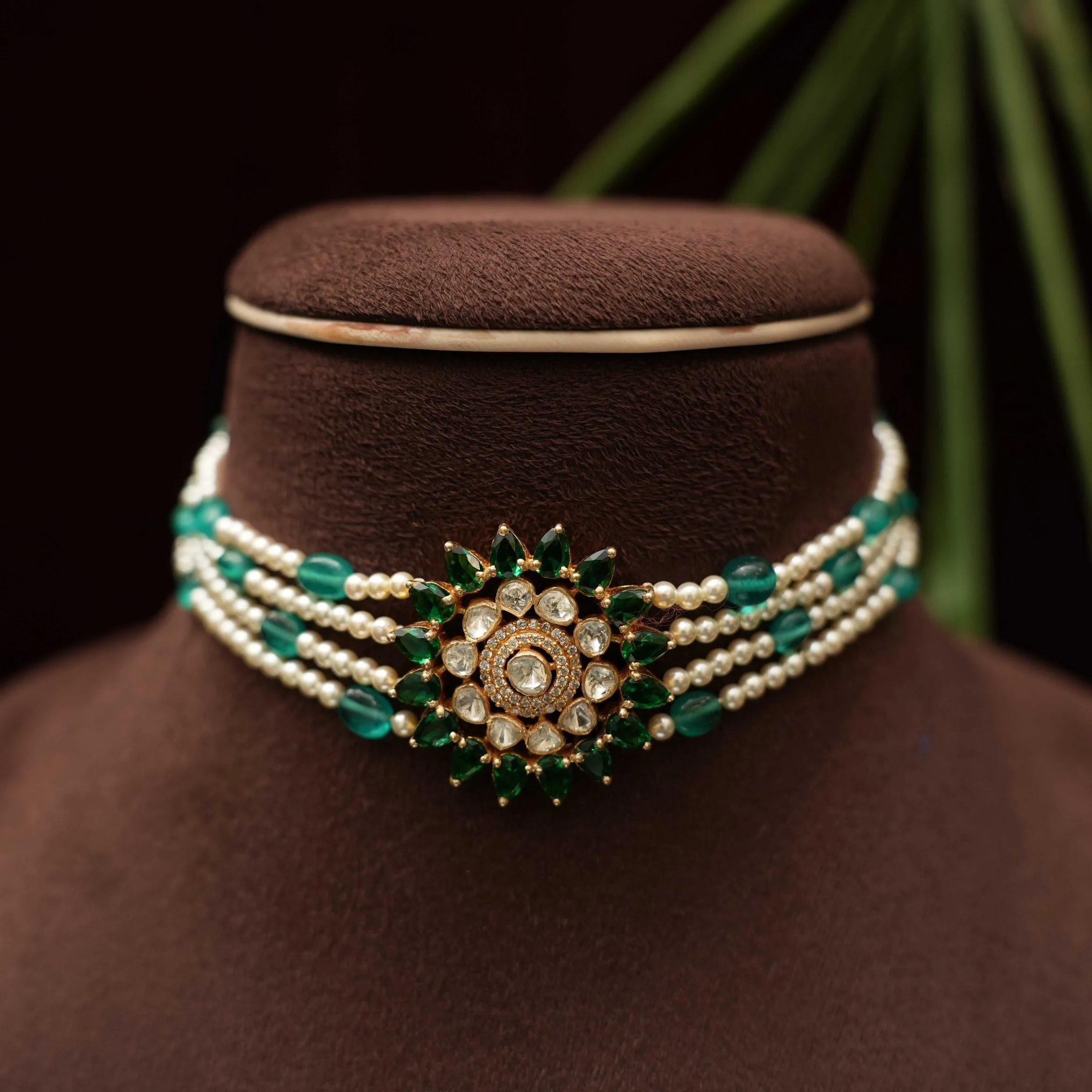 Pugalini Silver Beaded Choker - Green