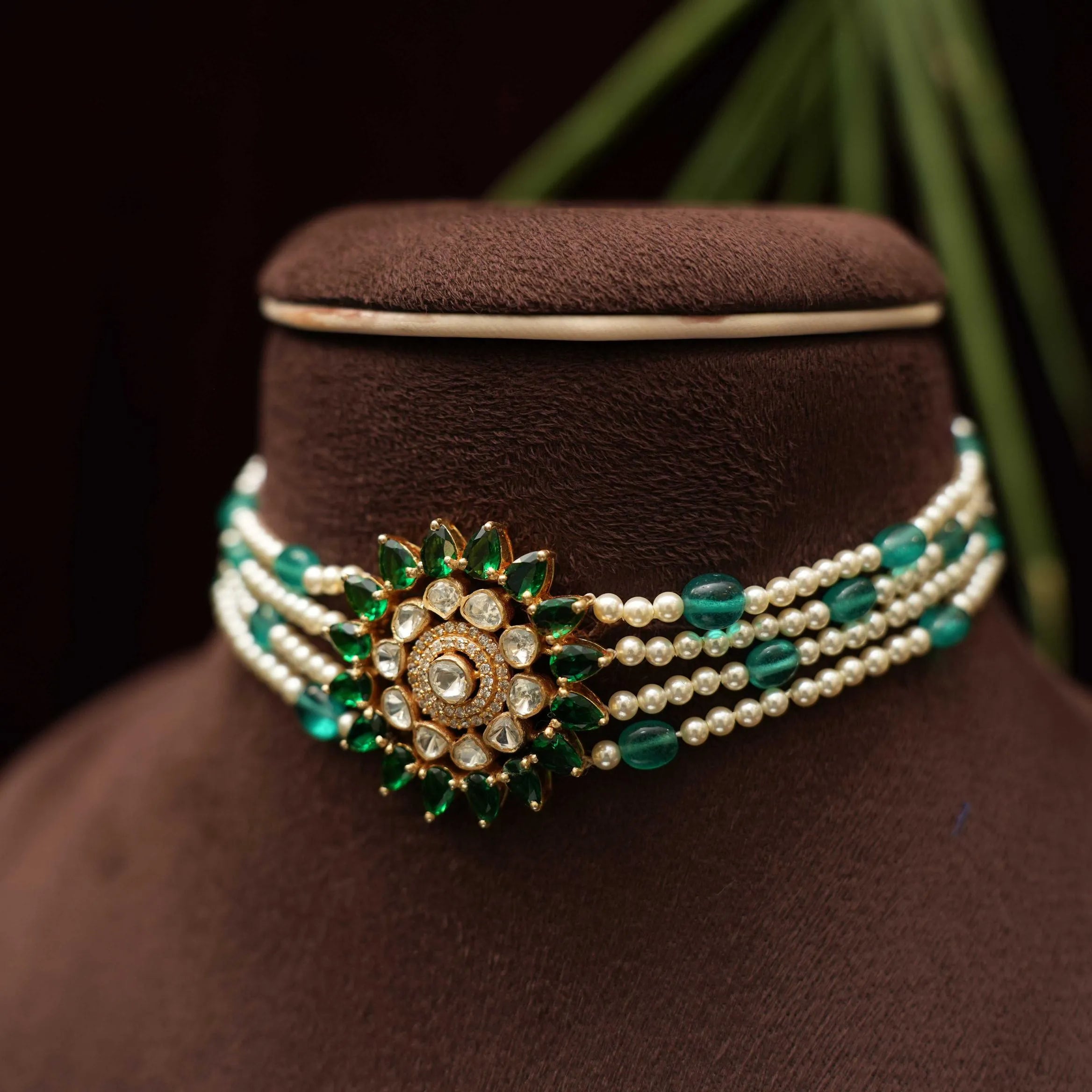 Pugalini Silver Beaded Choker - Green