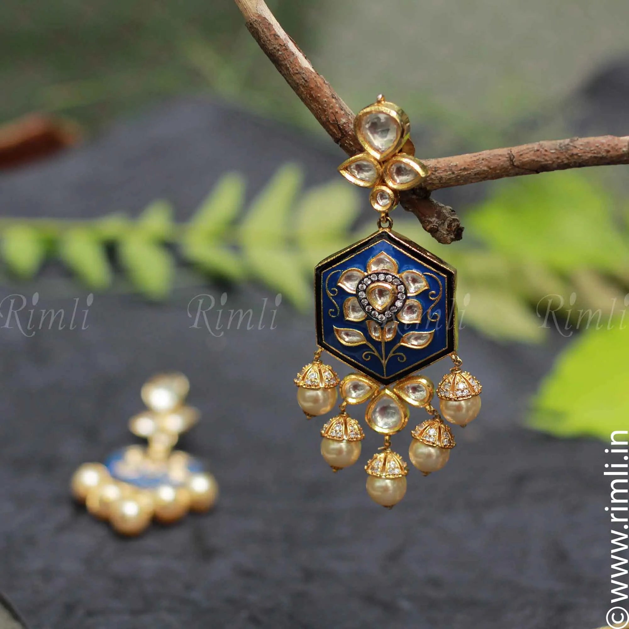 Buy OOMPH Meenakari Ethic Drop Earrings-Peacock Design-Kundan & Beads online