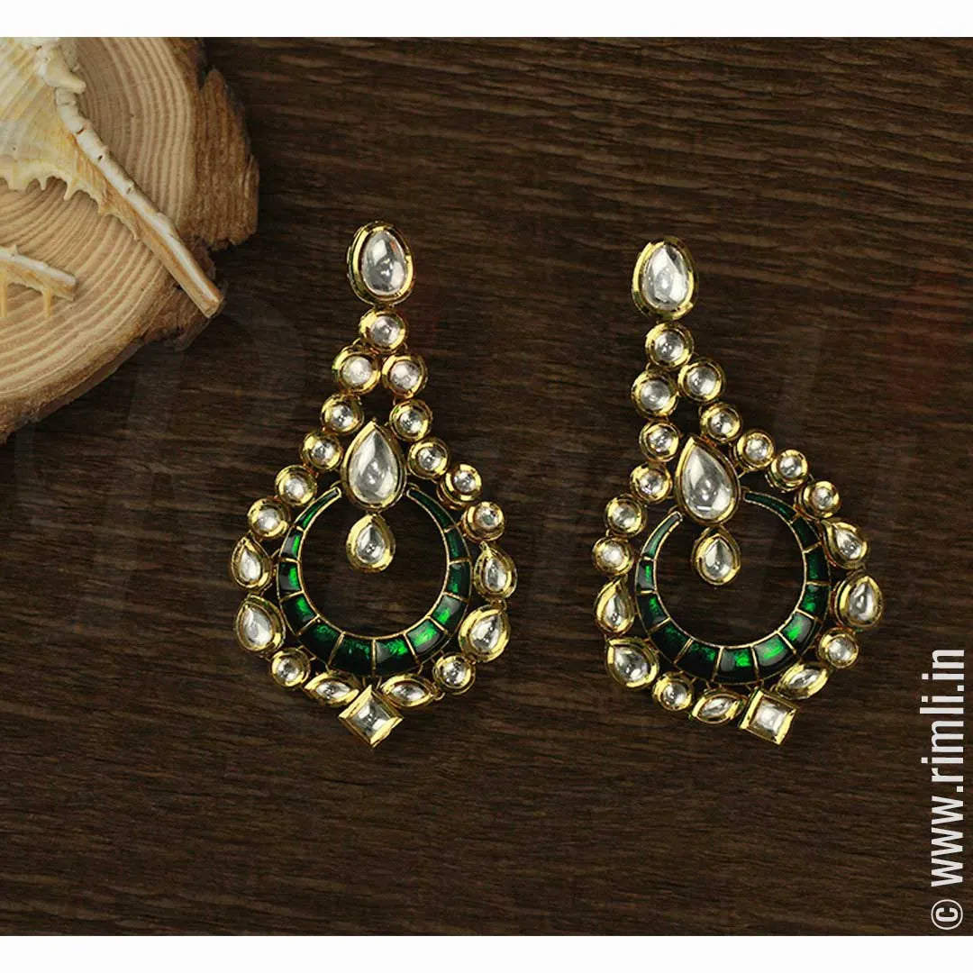 Green Kundan Chandbali Earrings