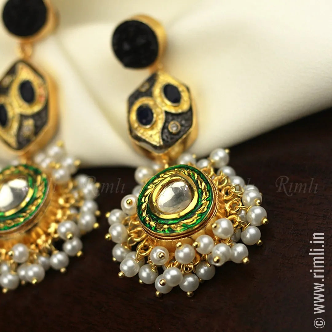 fcity.in - Black Bridal Traditional Stone Stylish Kundan Earrings Jhumka For