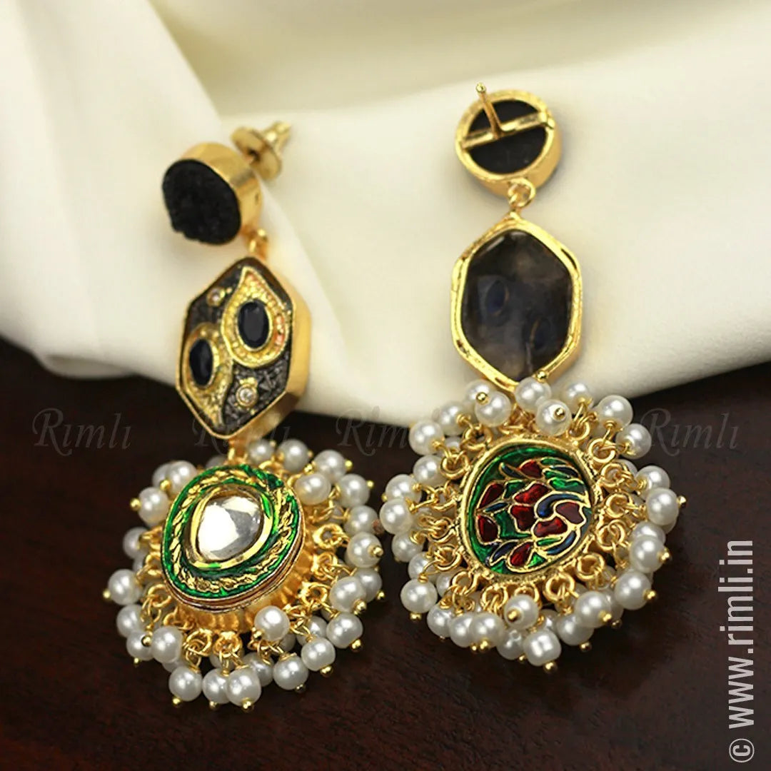 Traditional Black, Gold & Green Earrings