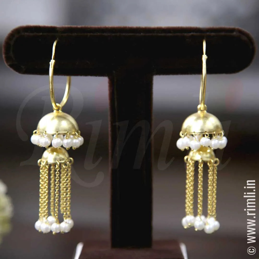 Earring - Pearl Top - 8 Line Cascading Pearl Sutti Jumka | Gujjadi Swarna  Jewellers