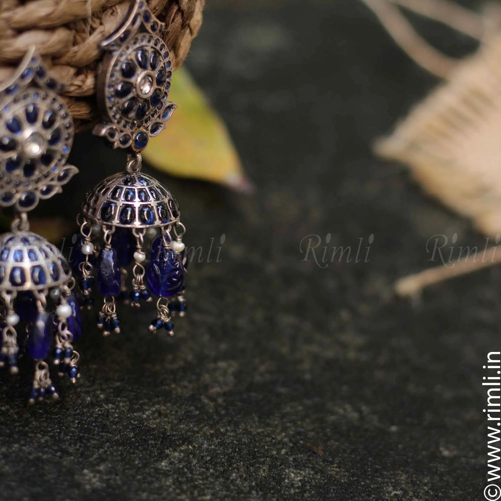 Blue Silver Jhumka - Rimli Boutique