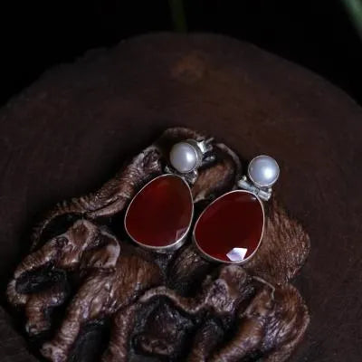 Rushmitha 925 Oxidized Silver Earrings - Burnt Orange