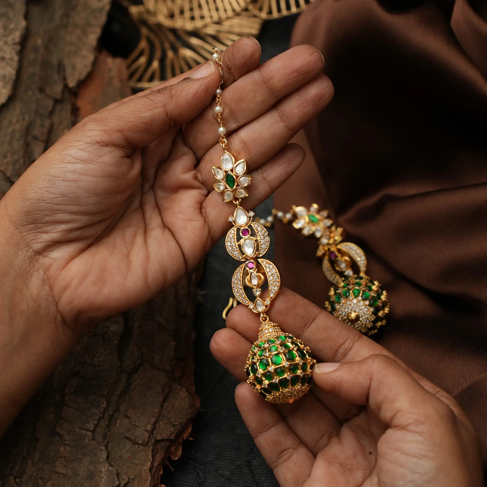 Raagana Polki Earrings - Green