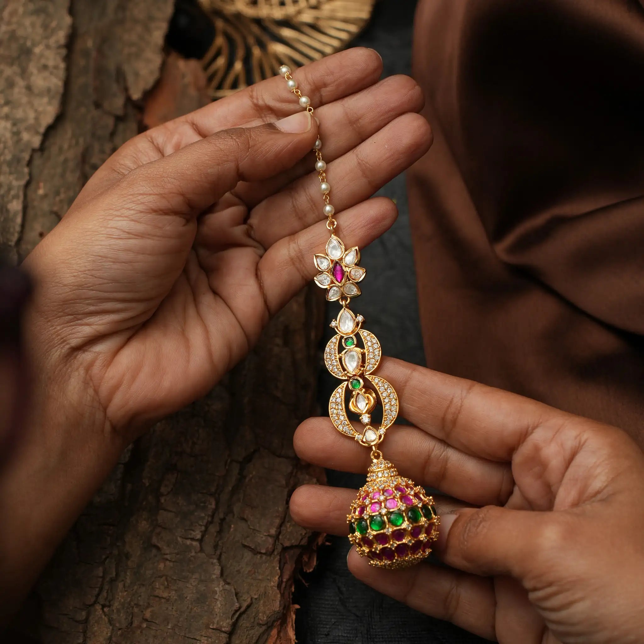 Raagana Polki Earrings - Reddish Pink
