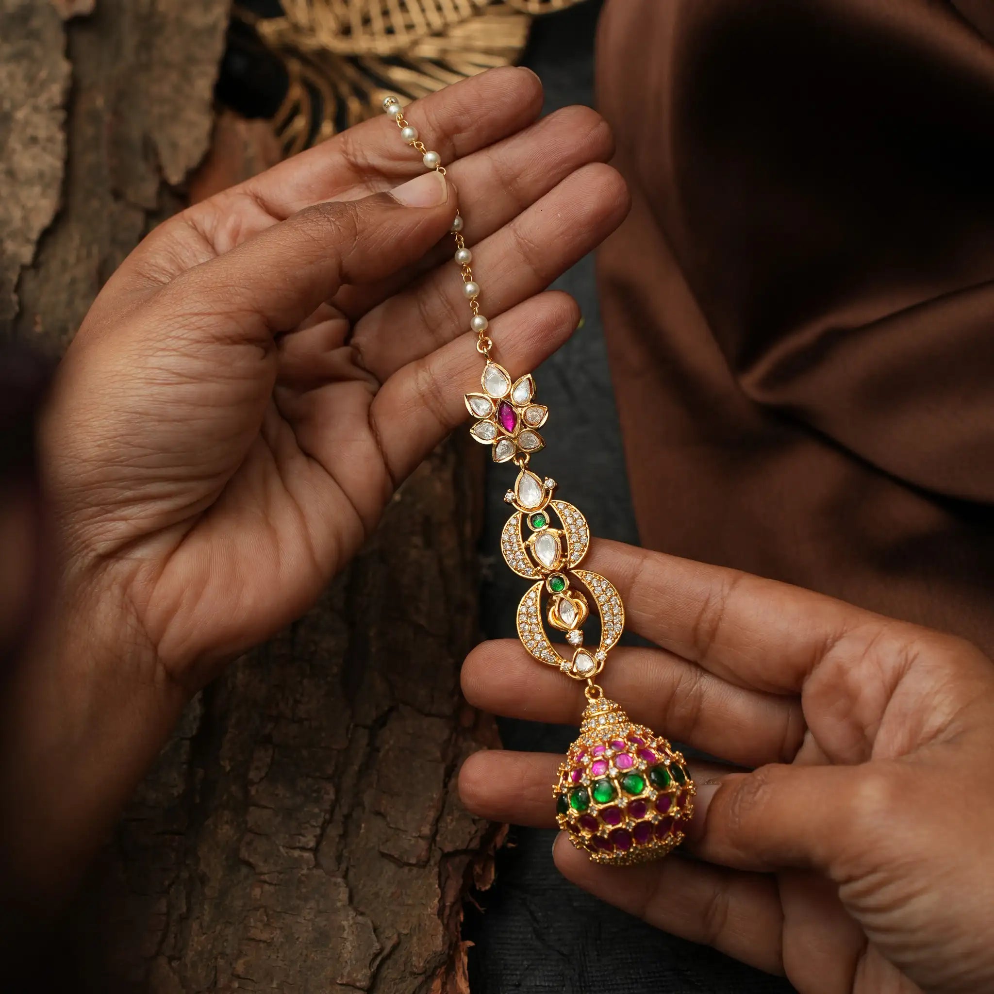 Raagana Polki Earrings - Reddish Pink