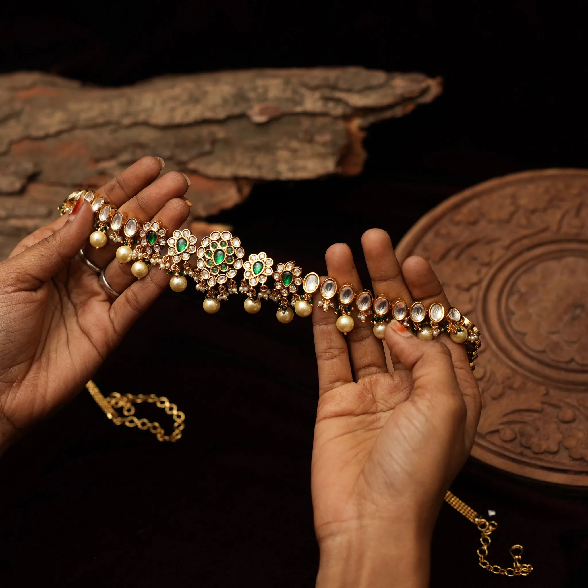 Rabhya Kundan Hip Belt - Green