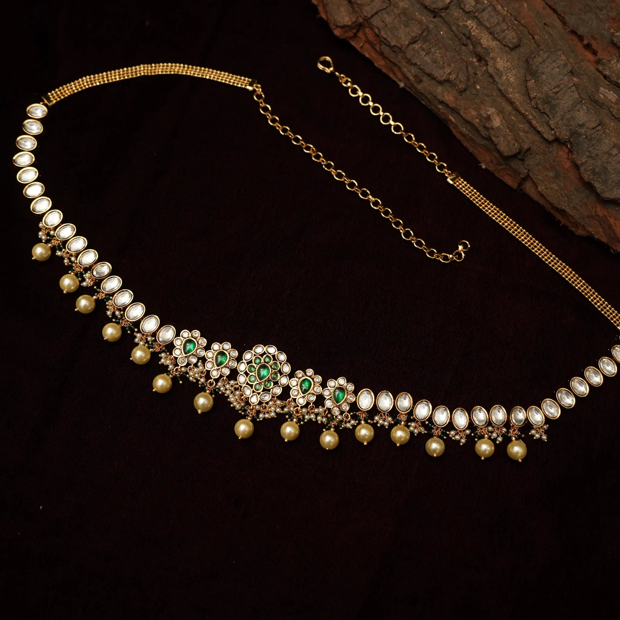 Rabhya Kundan Hip Belt - Green