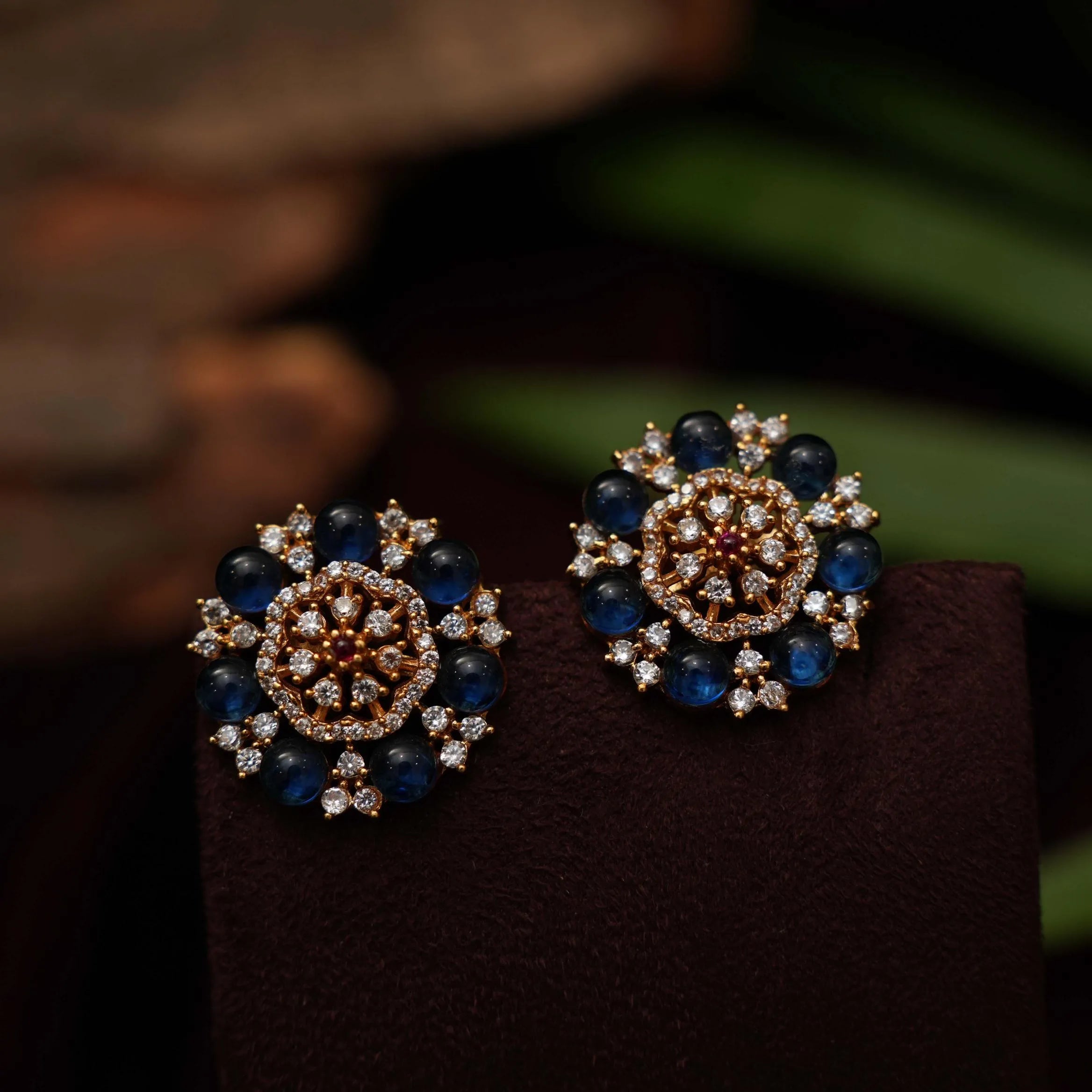 Raka Zircon Ear Stud - Dark Blue - Rimli Boutique