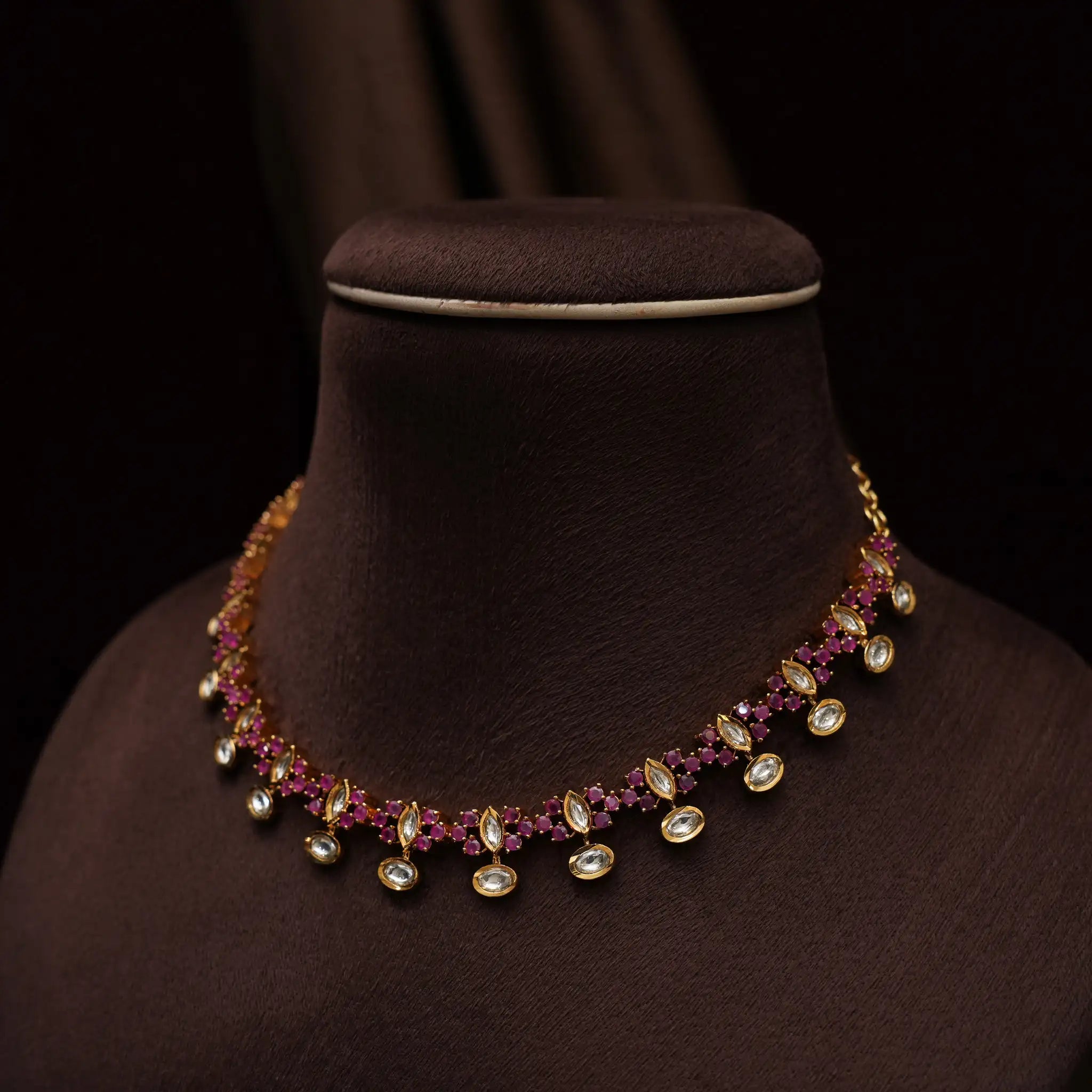 Raven Polki Necklace -Red