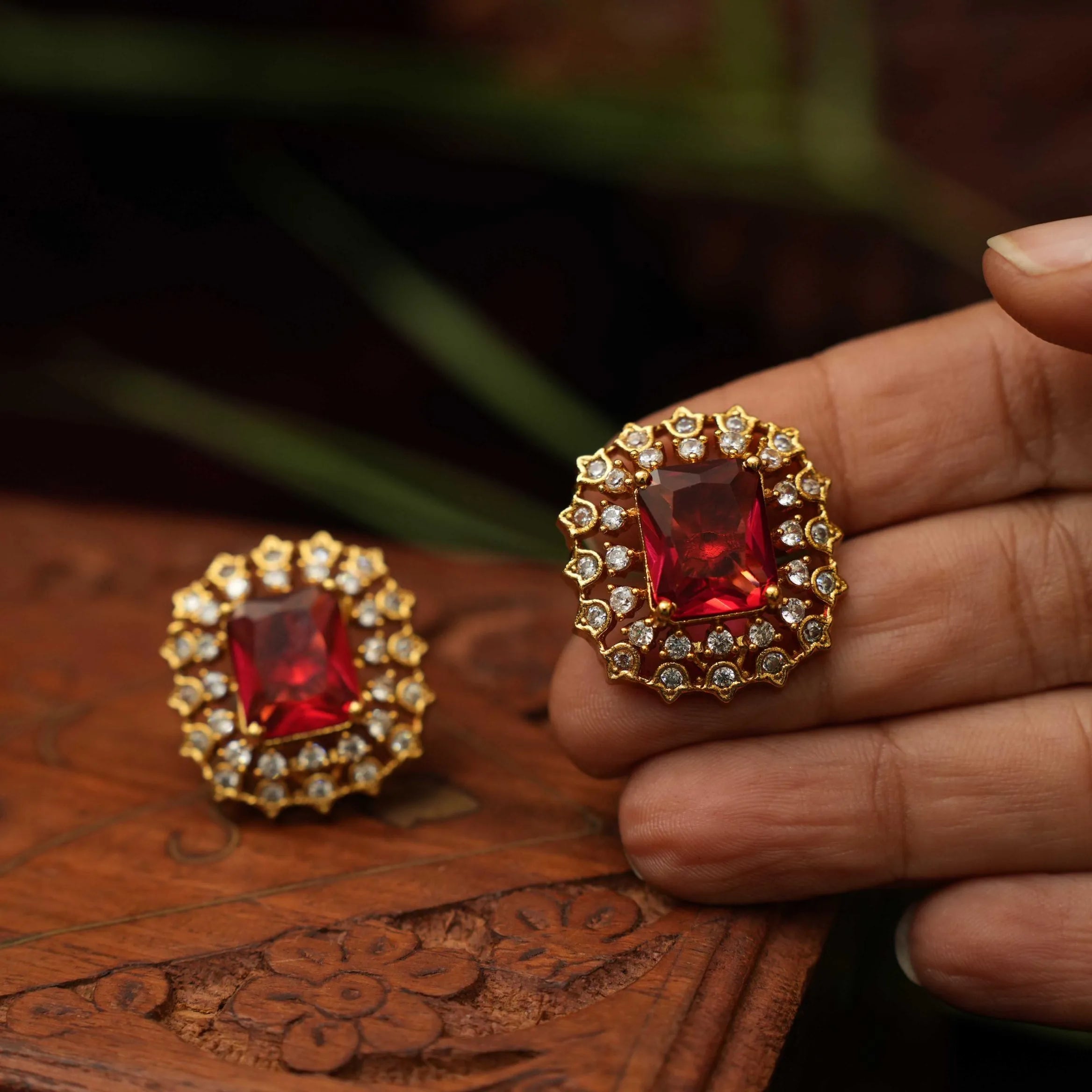 Rebaca Zircon Ear Stud - Red