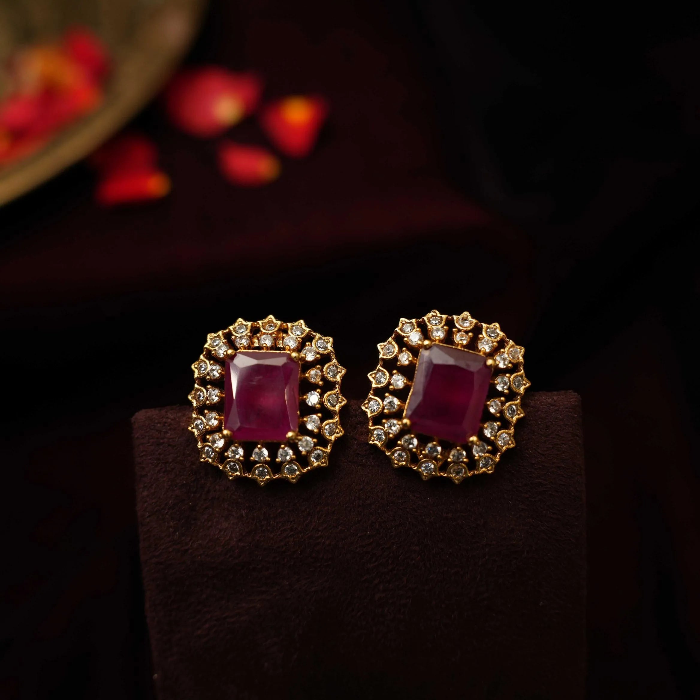 Rebaca Zircon Ear Stud - Maroon