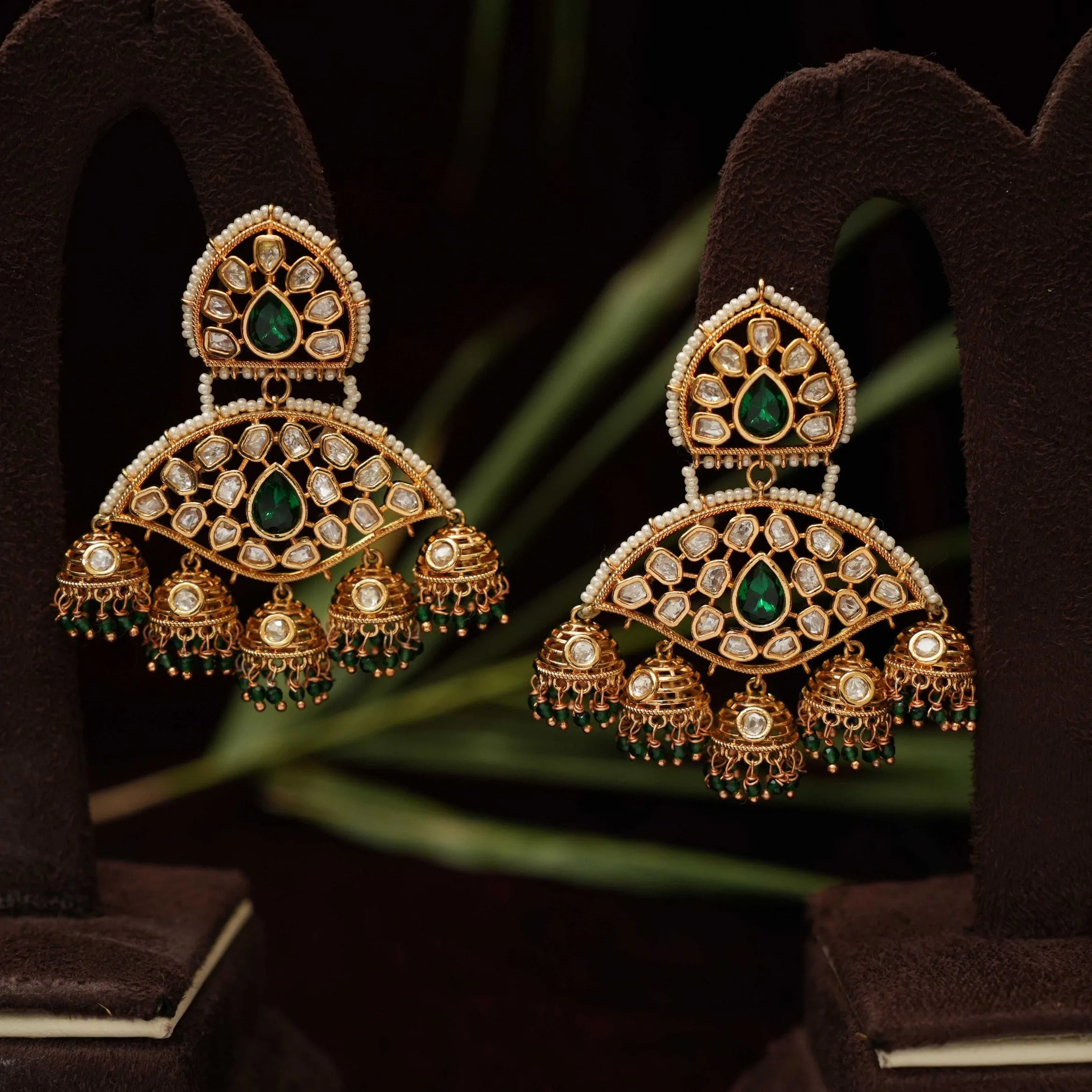 Reena Polki Designer Earrings - Dark Green