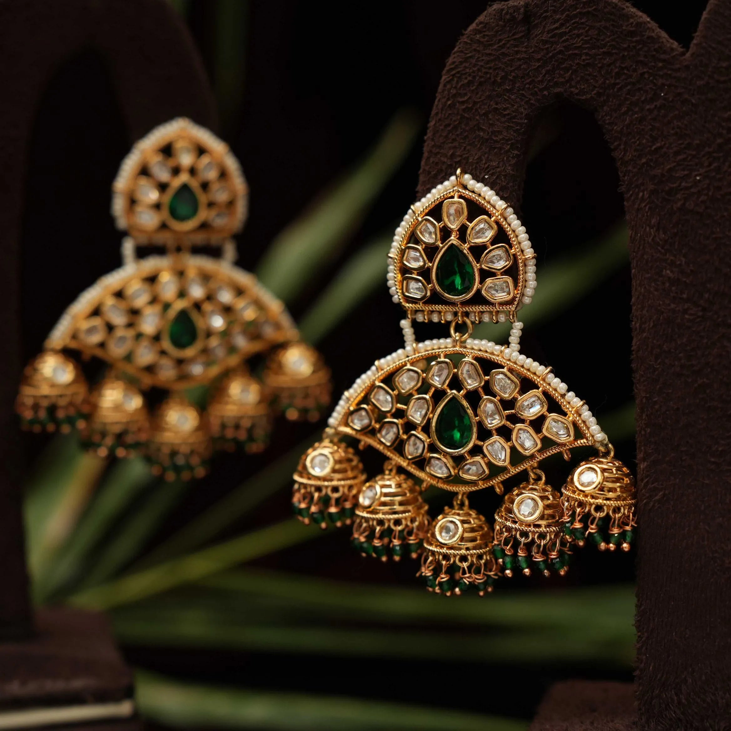 Reena Polki Designer Earrings - Dark Green