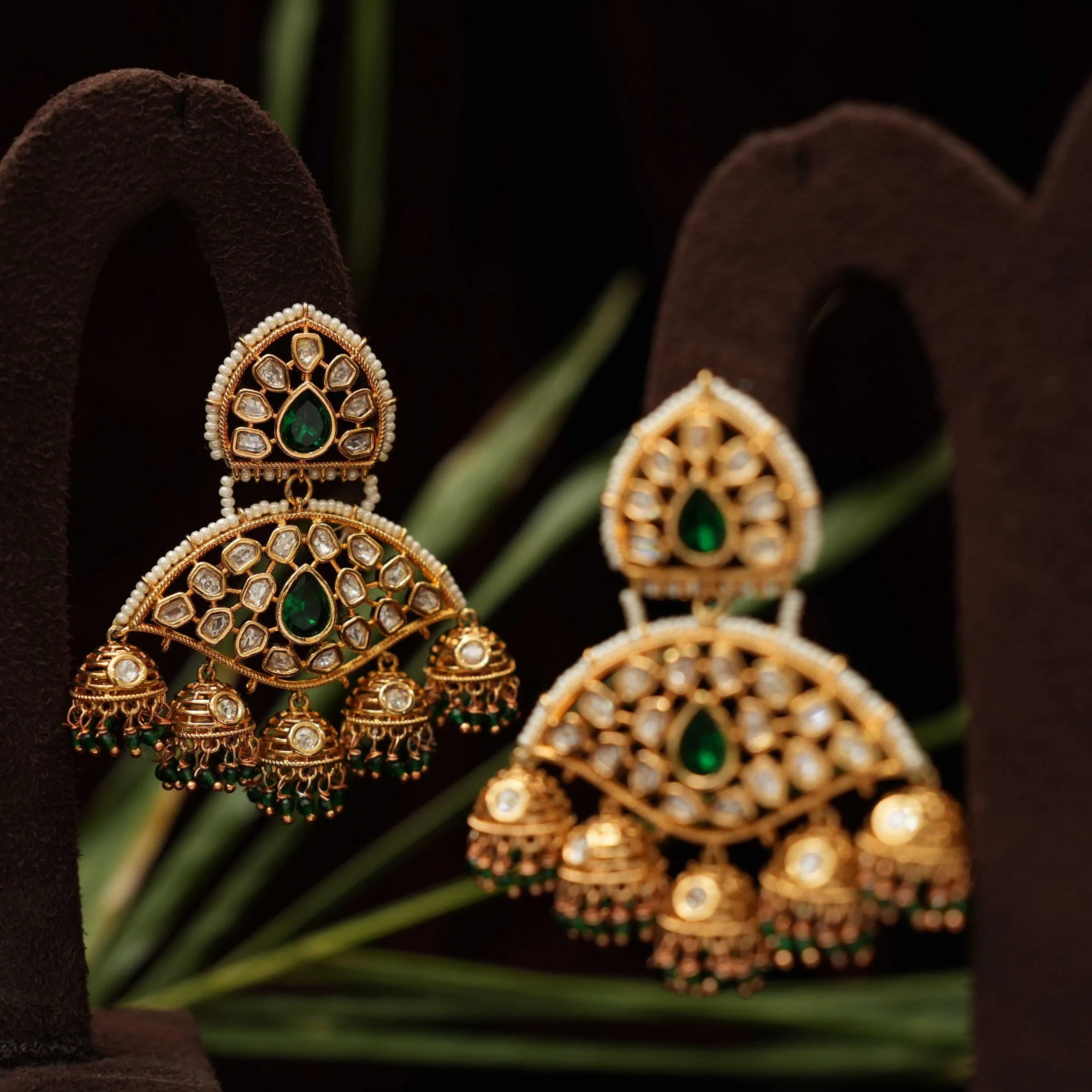 Reena Polki Designer Earrings - Dark Green