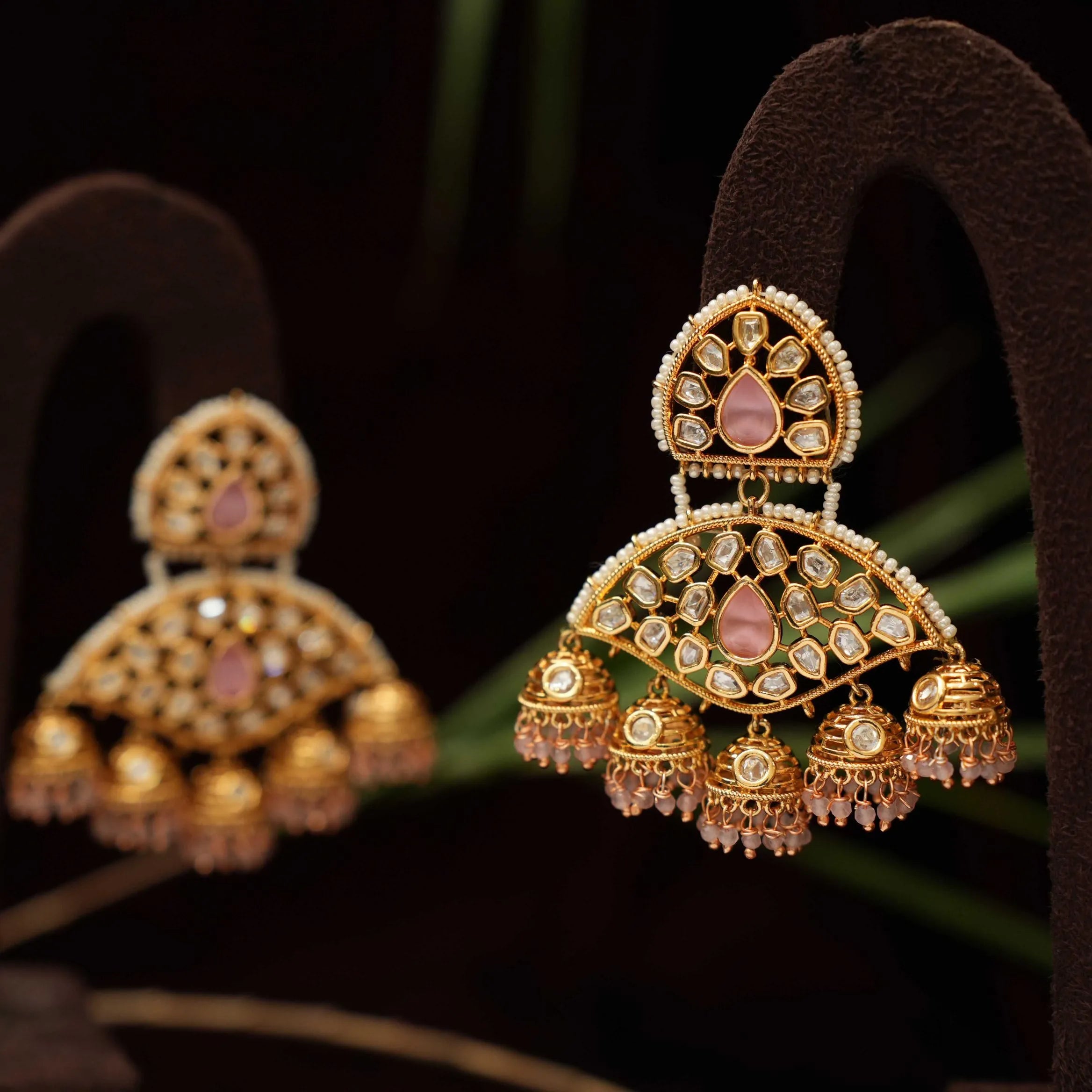 Reena Polki Designer Earrings - Pastel Pink