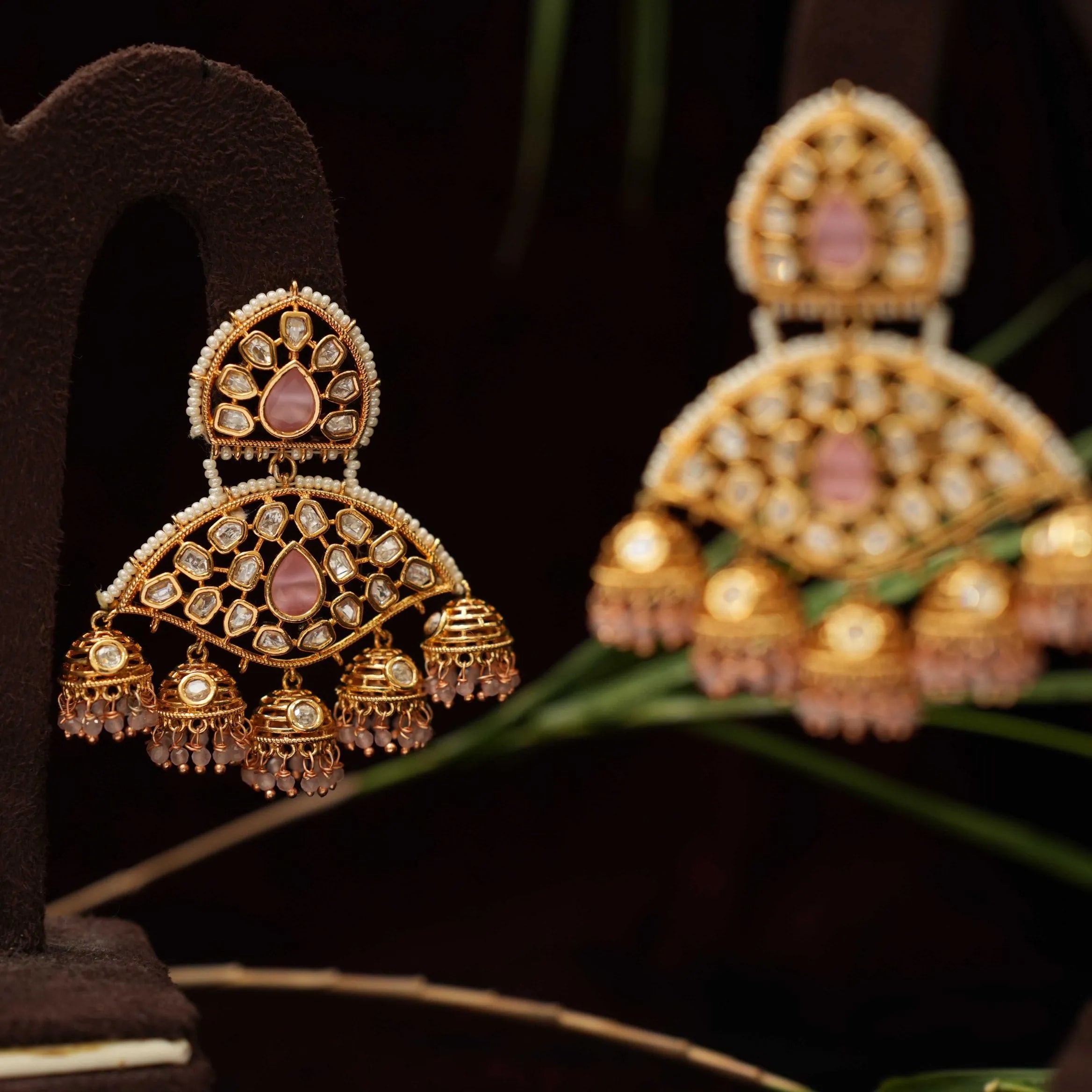 Reena Polki Designer Earrings - Pastel Pink