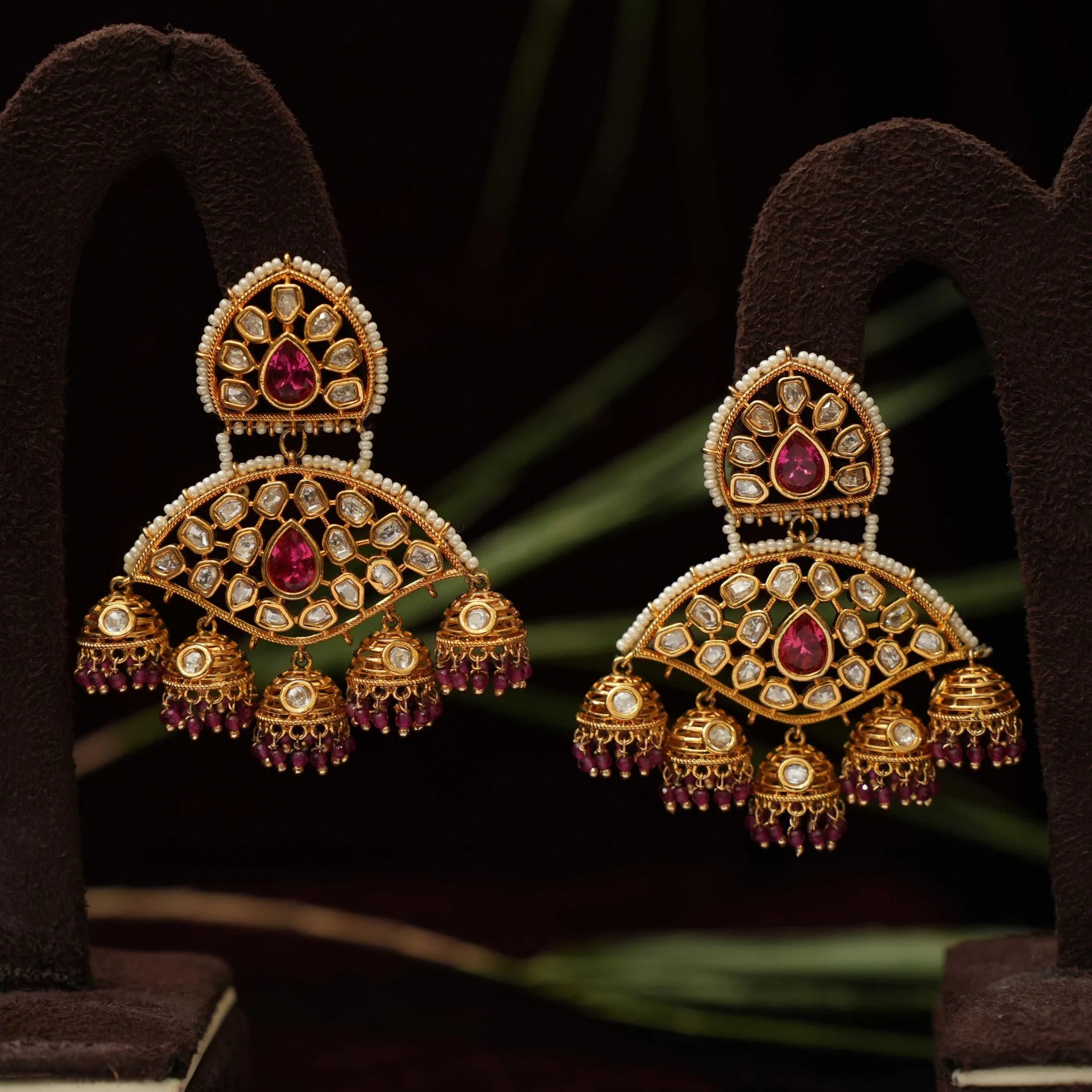 Reena Polki Designer Earrings - Red