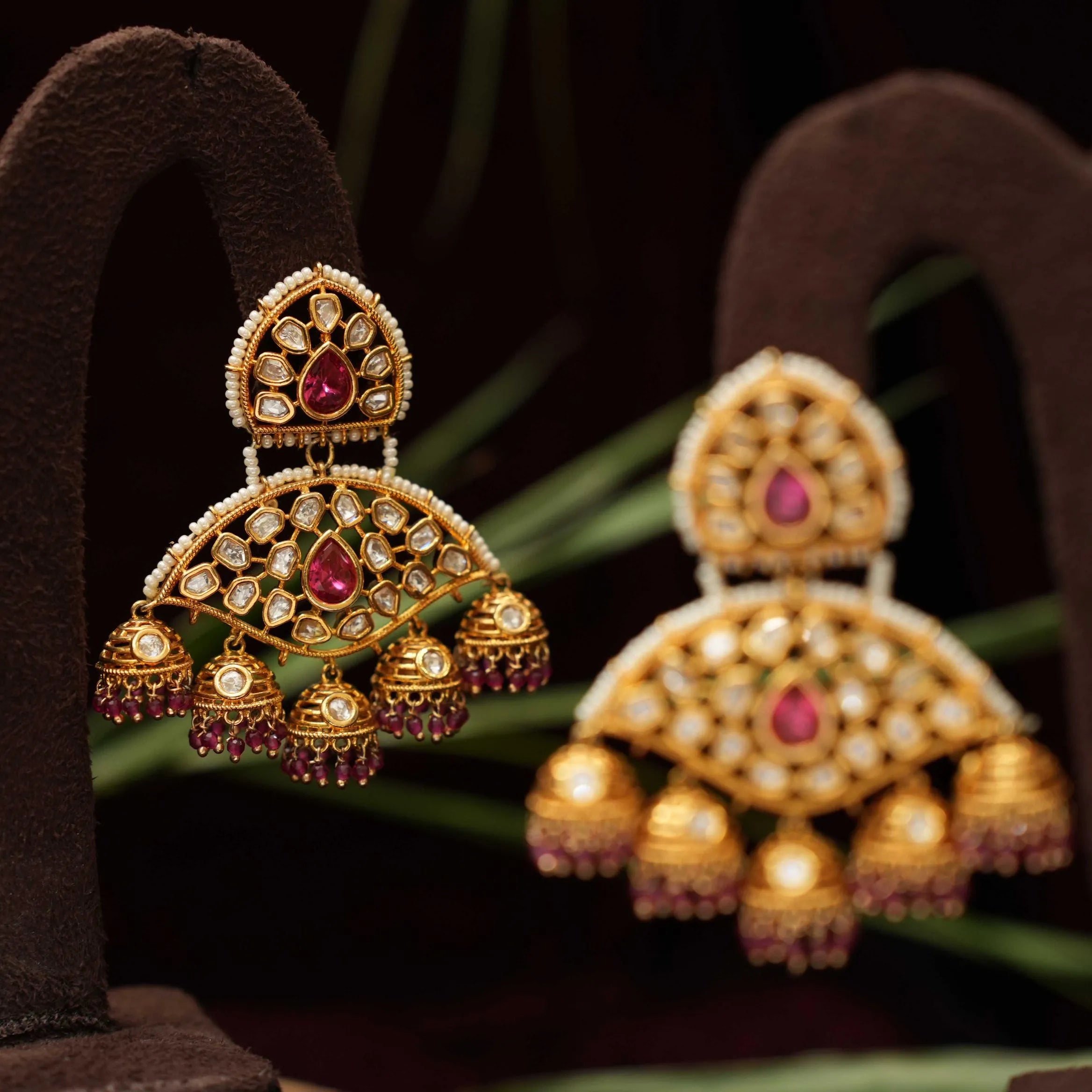 Reena Polki Designer Earrings - Red