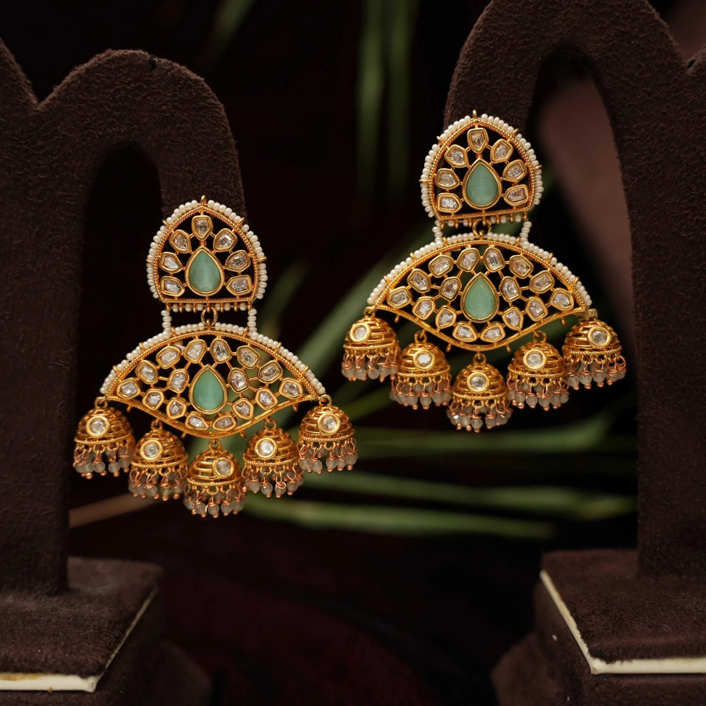 Reena Polki Designer Earrings - Pastel Green