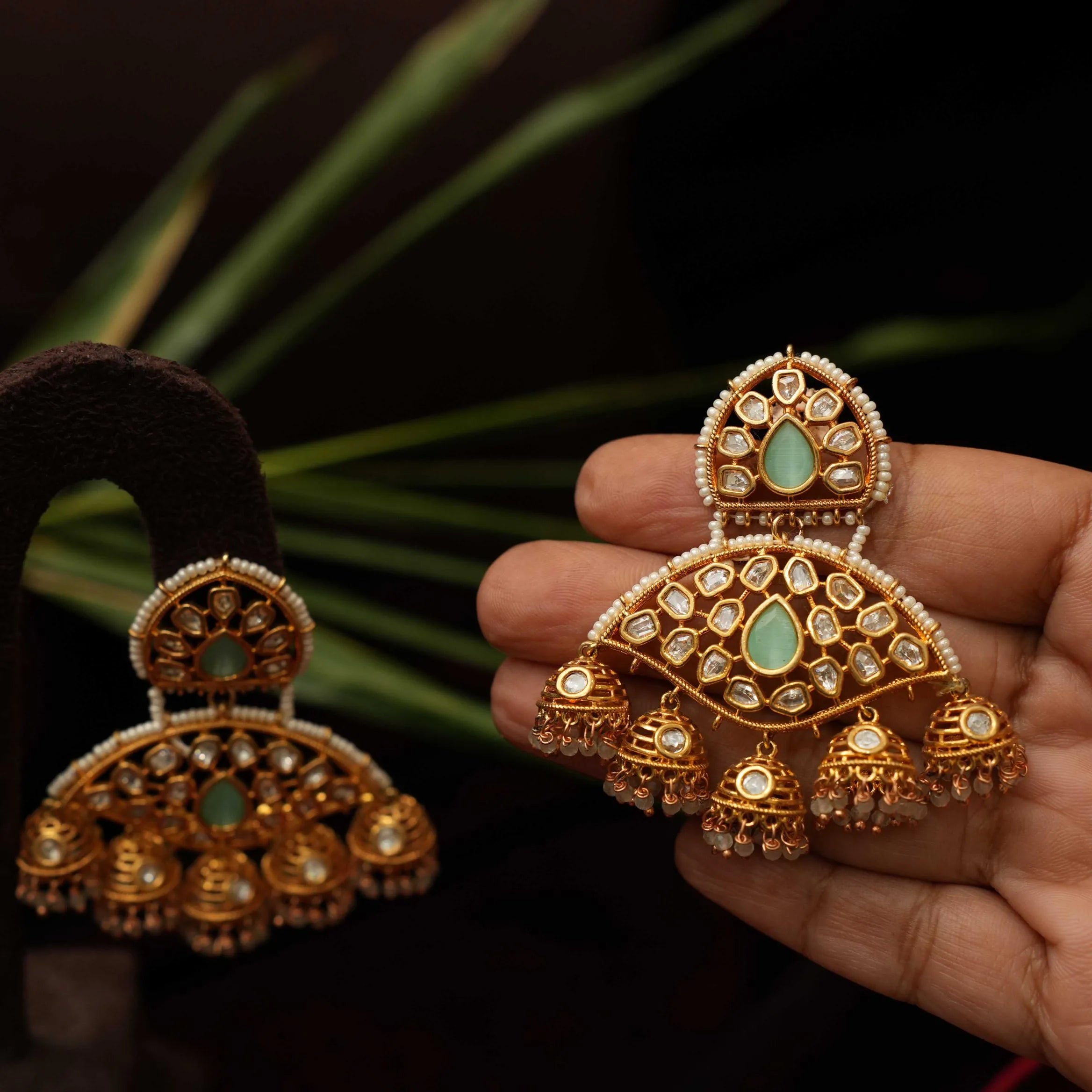 Reena Polki Designer Earrings - Pastel Green