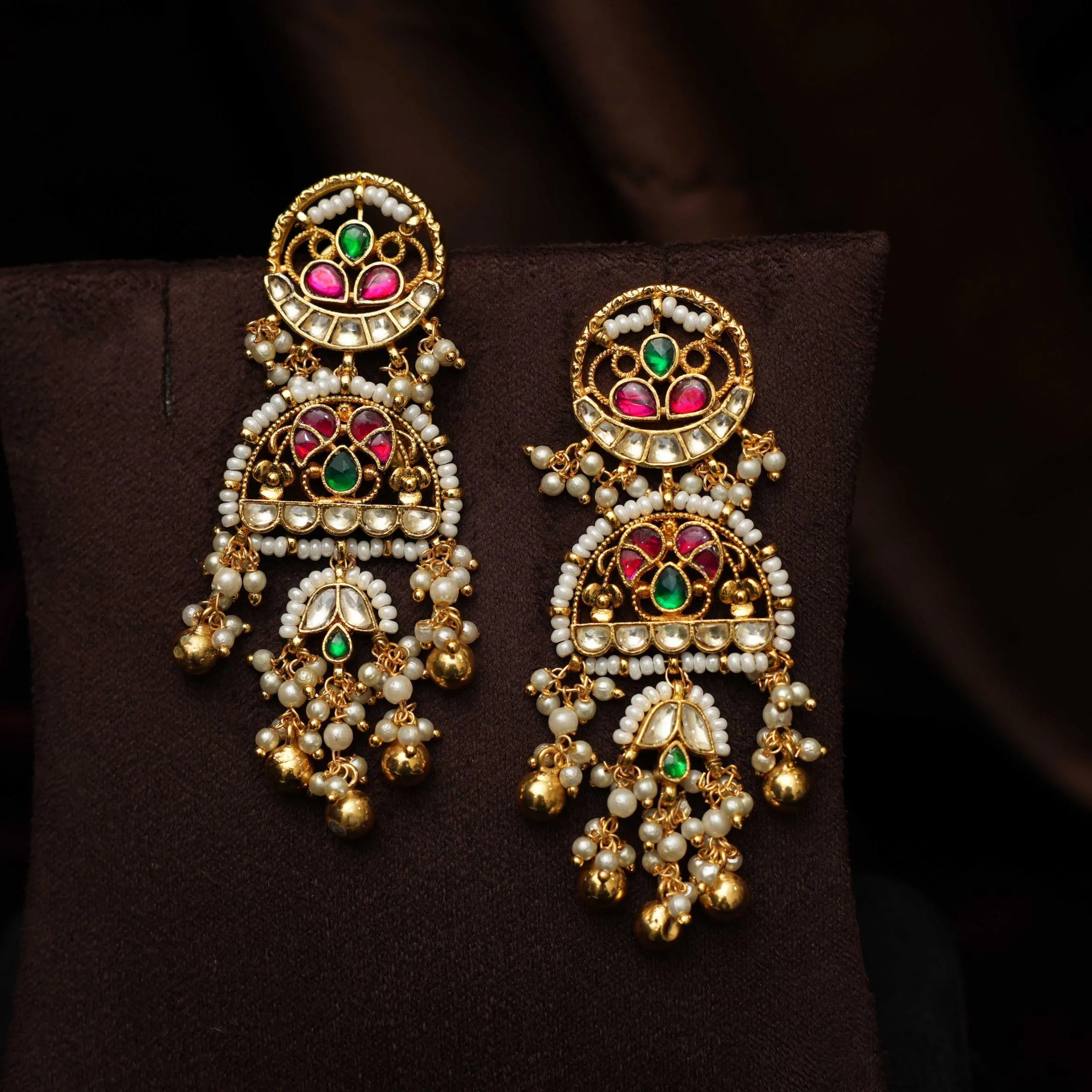 Reeva Polki Designer Earrings - Reddish Pink