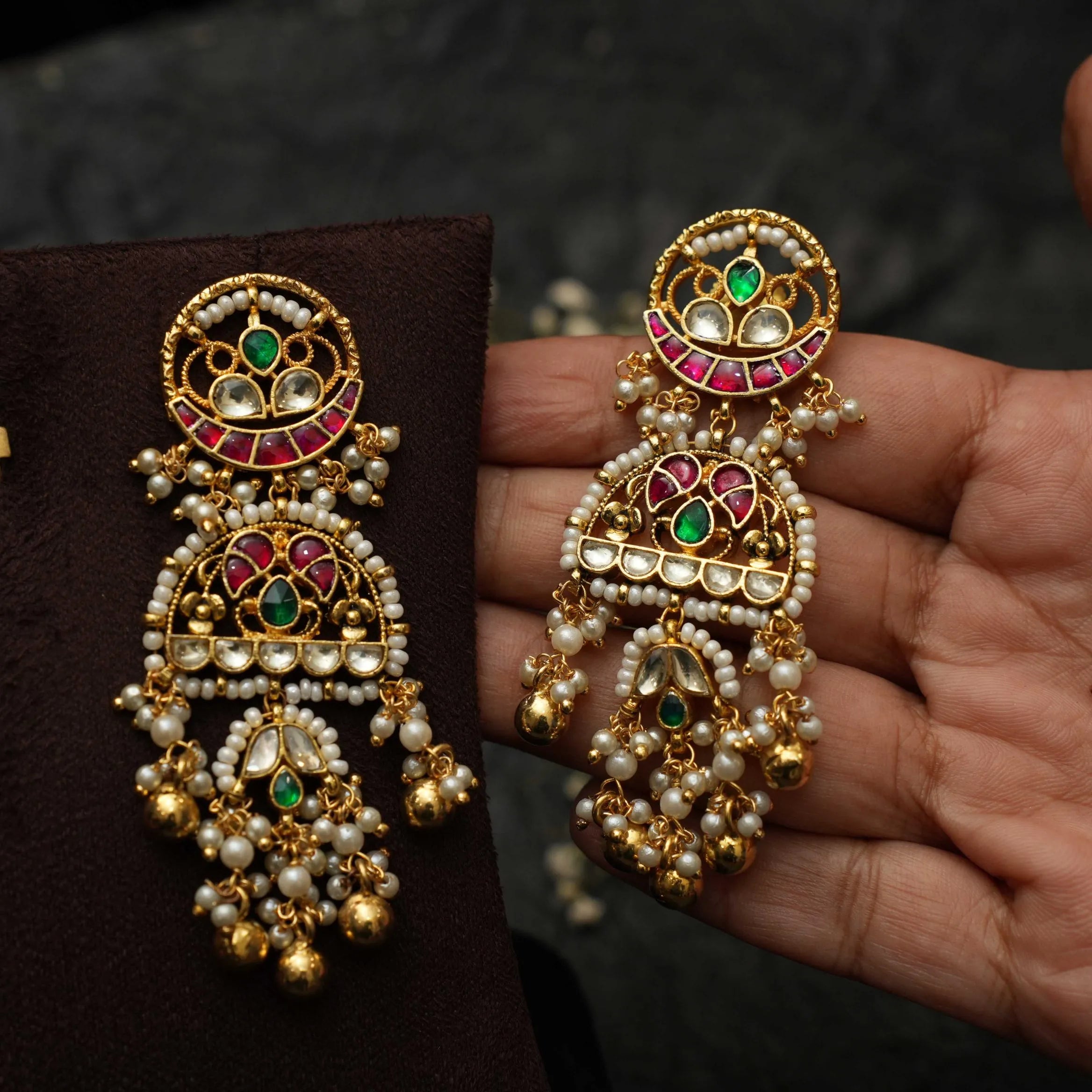 Reeva Polki Designer Earrings - White