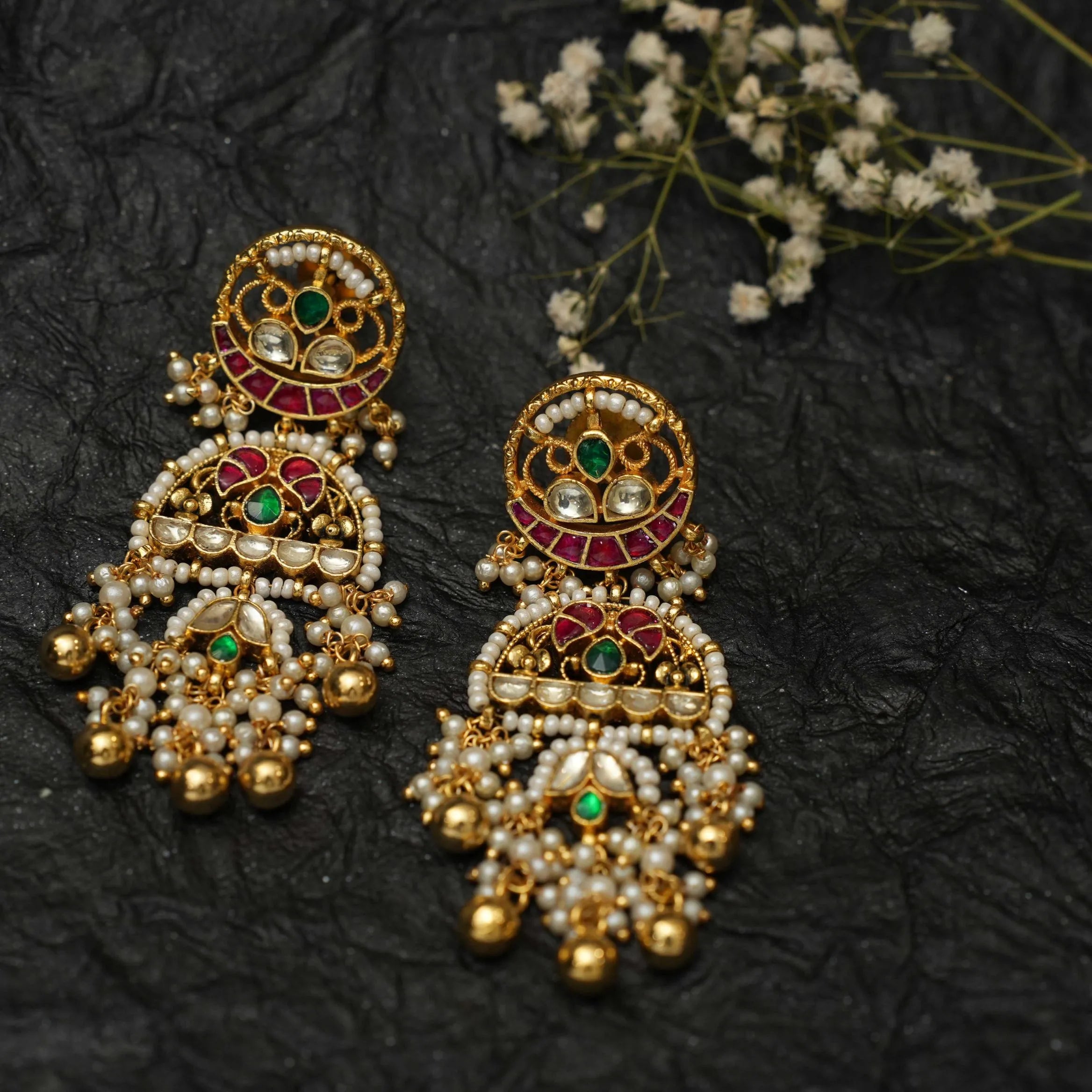 Reeva Polki Designer Earrings - White